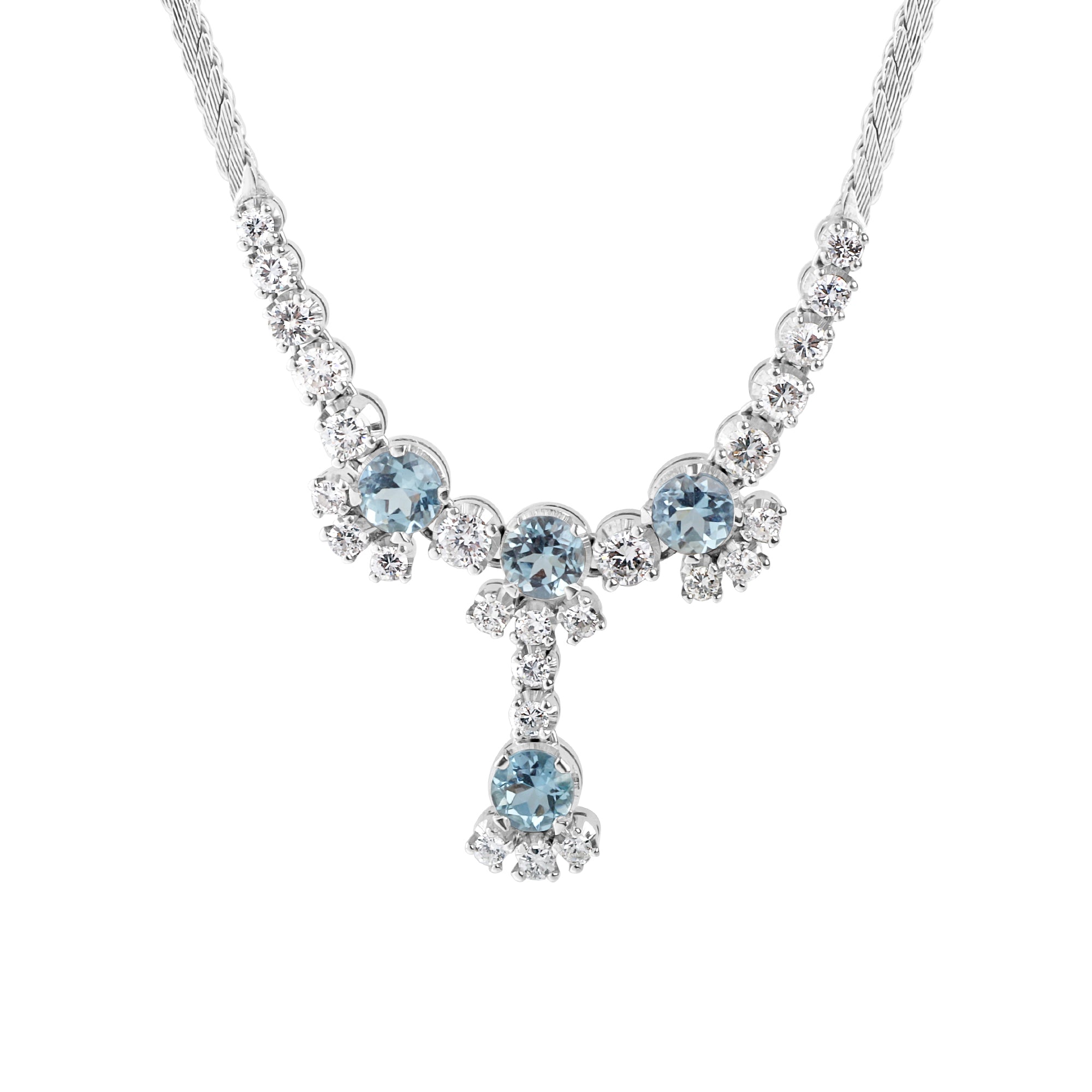 18ct White Gold Aquamarine and Diamond Pre-Owned Necklace