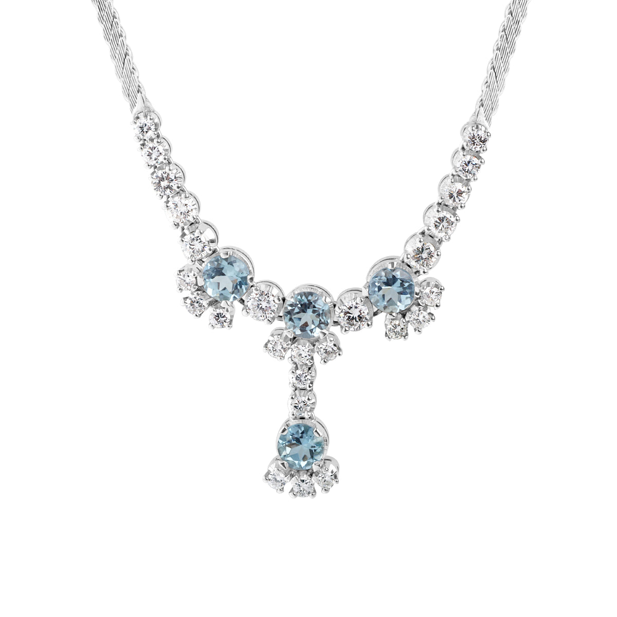 18ct White Gold Aquamarine and Diamond Pre-Owned Necklace