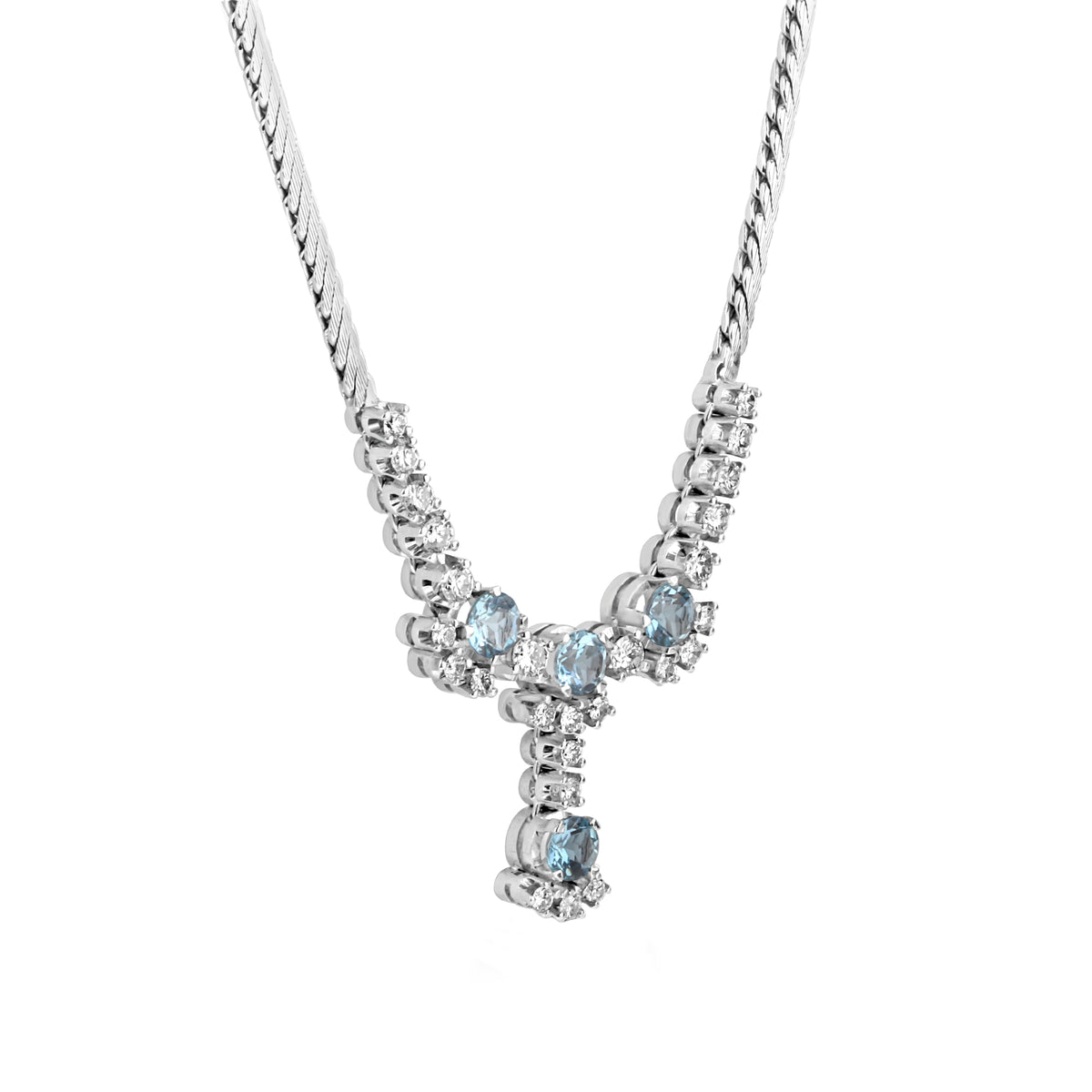 18ct White Gold Aquamarine and Diamond Pre-Owned Necklace