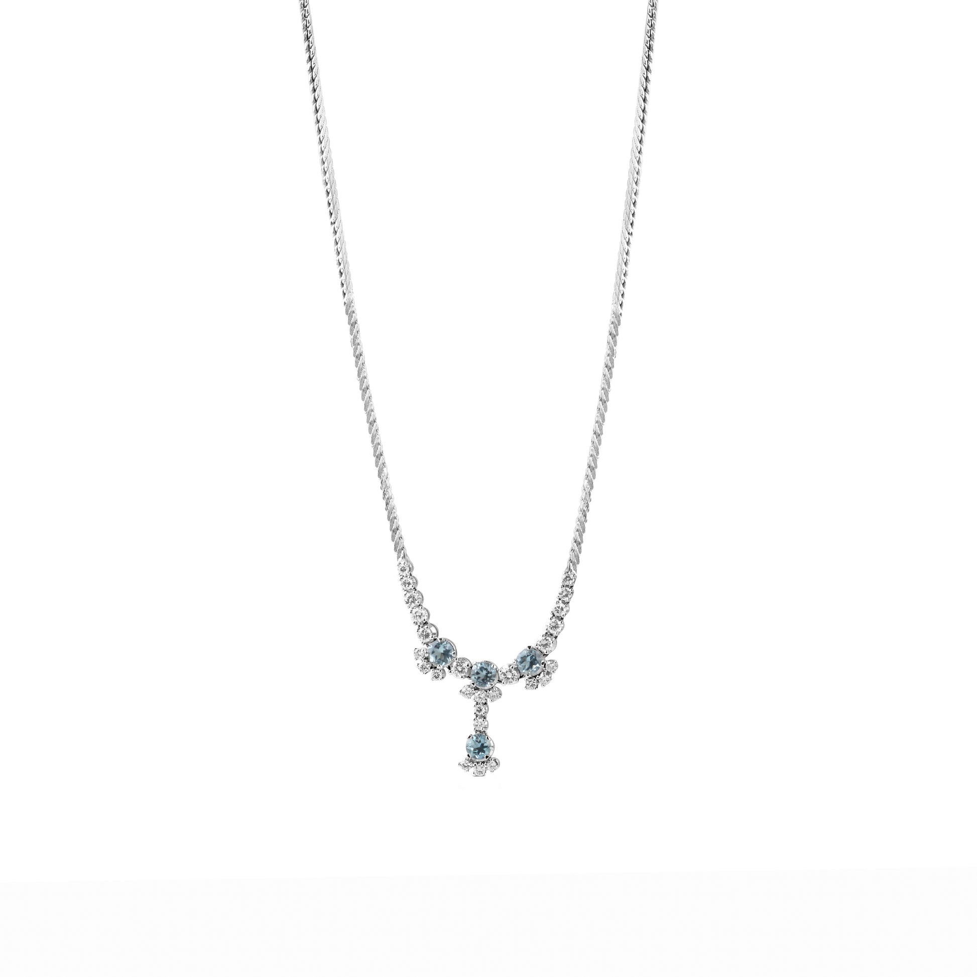18ct White Gold Aquamarine and Diamond Pre-Owned Necklace