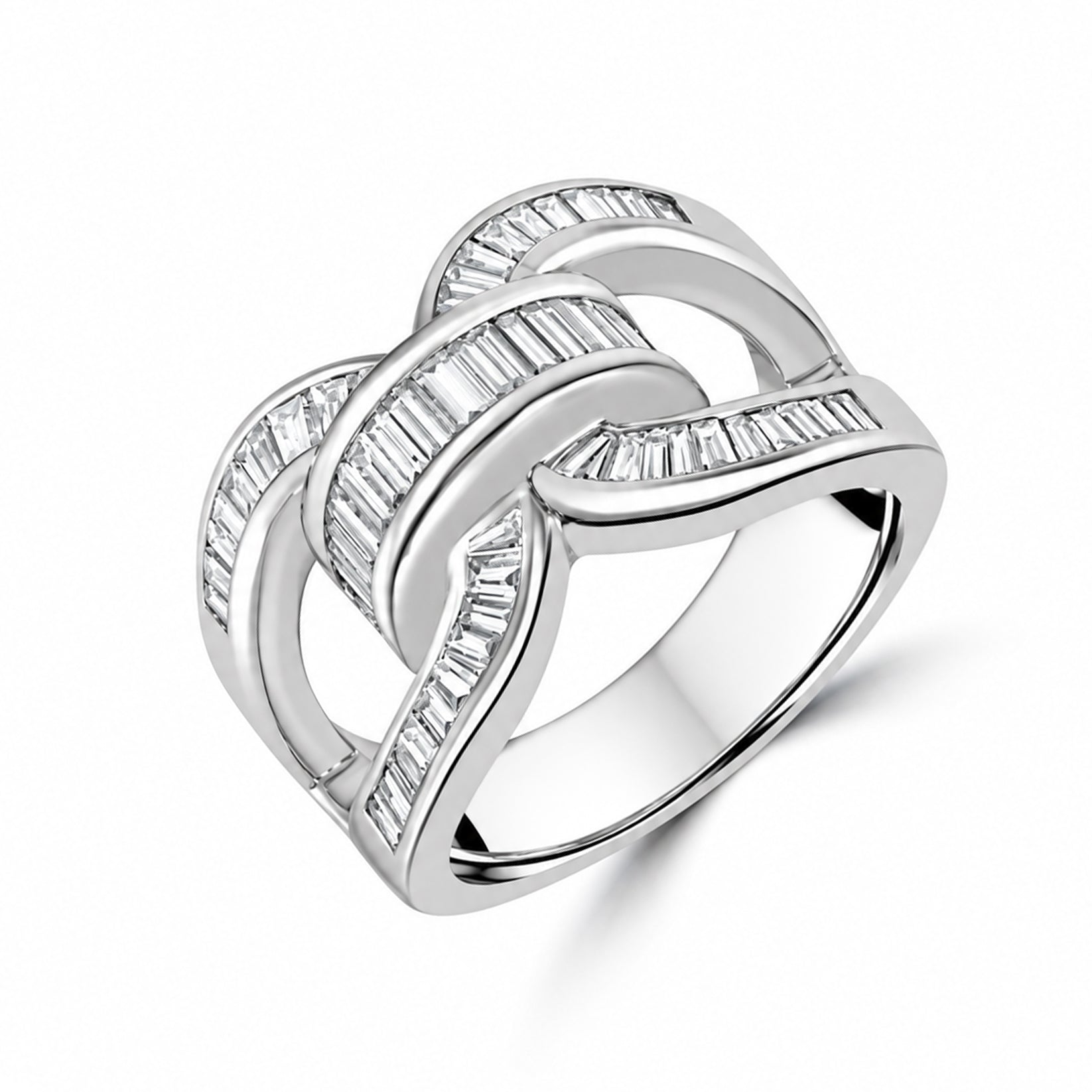 18ct White Gold Baguette Diamond Knot Pre-Owned Ring