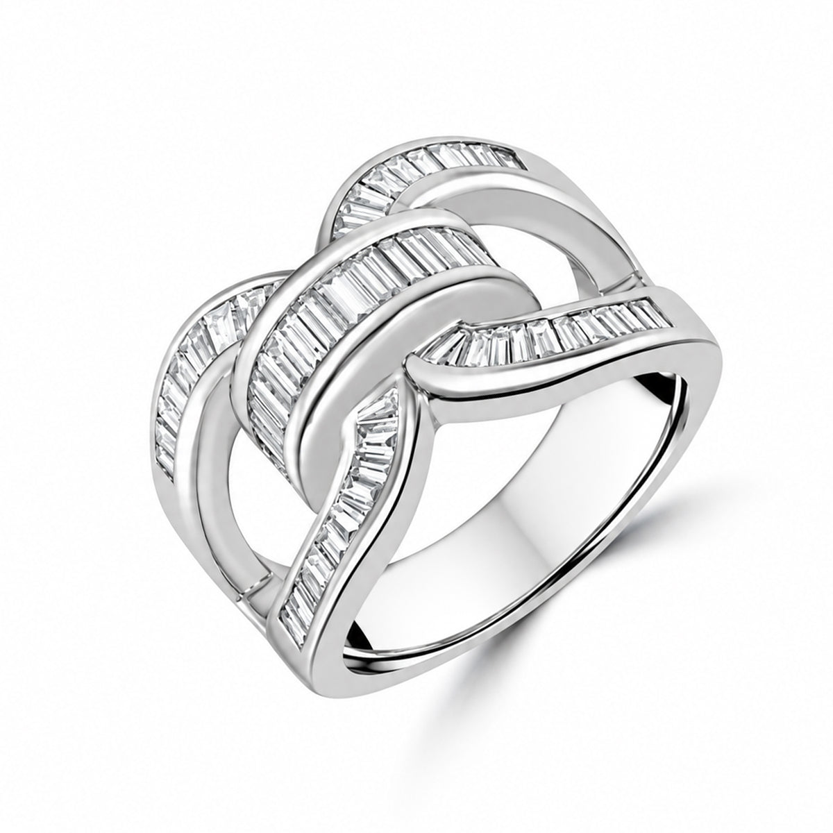 18ct White Gold Baguette Diamond Knot Pre-Owned Ring