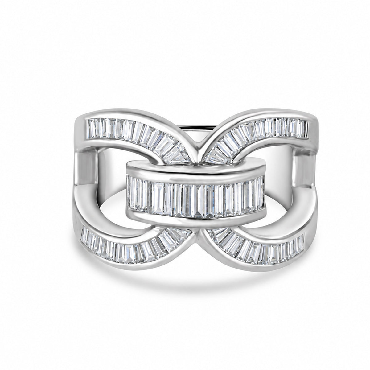 18ct White Gold Baguette Diamond Knot Pre-Owned Ring