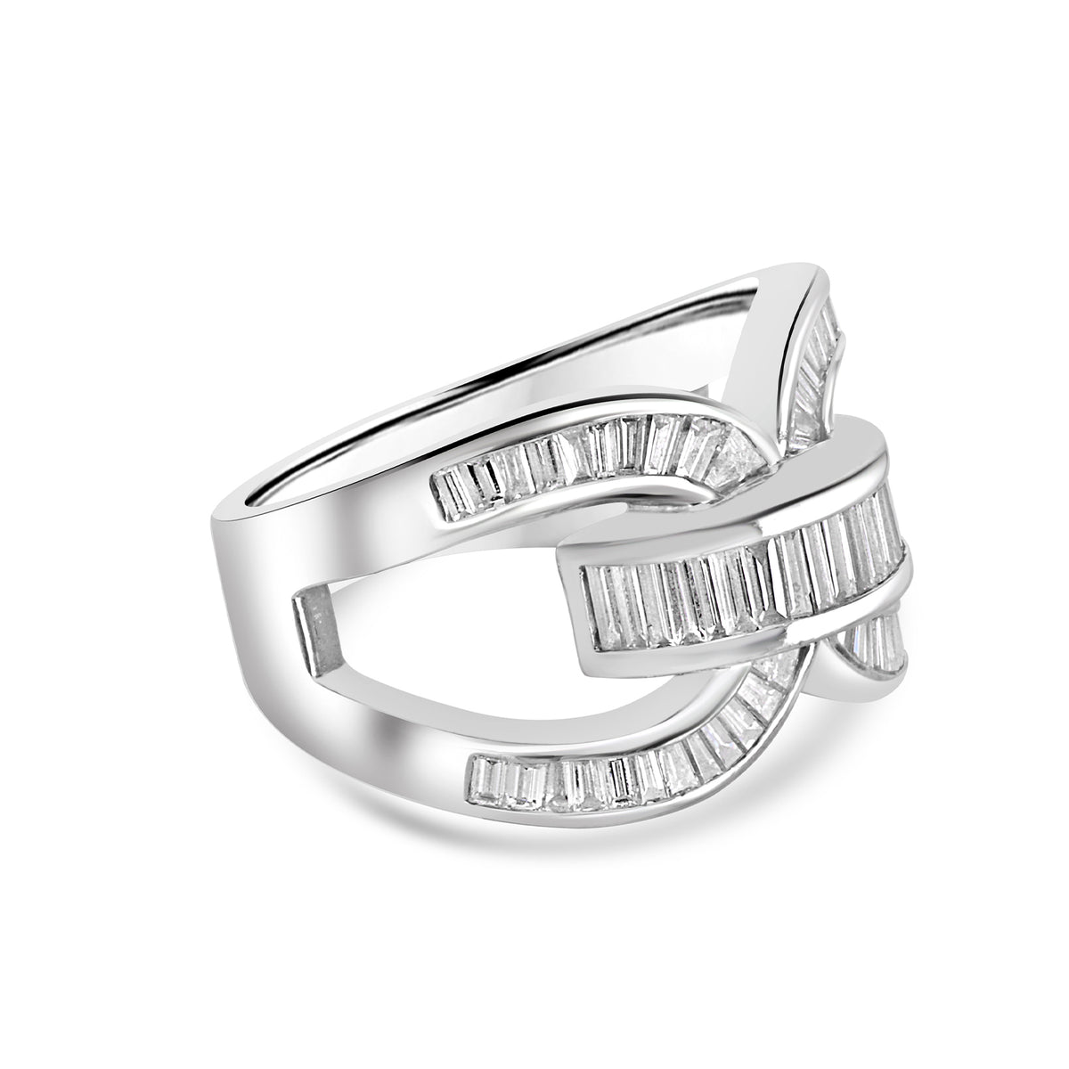 18ct White Gold Baguette Diamond Knot Pre-Owned Ring