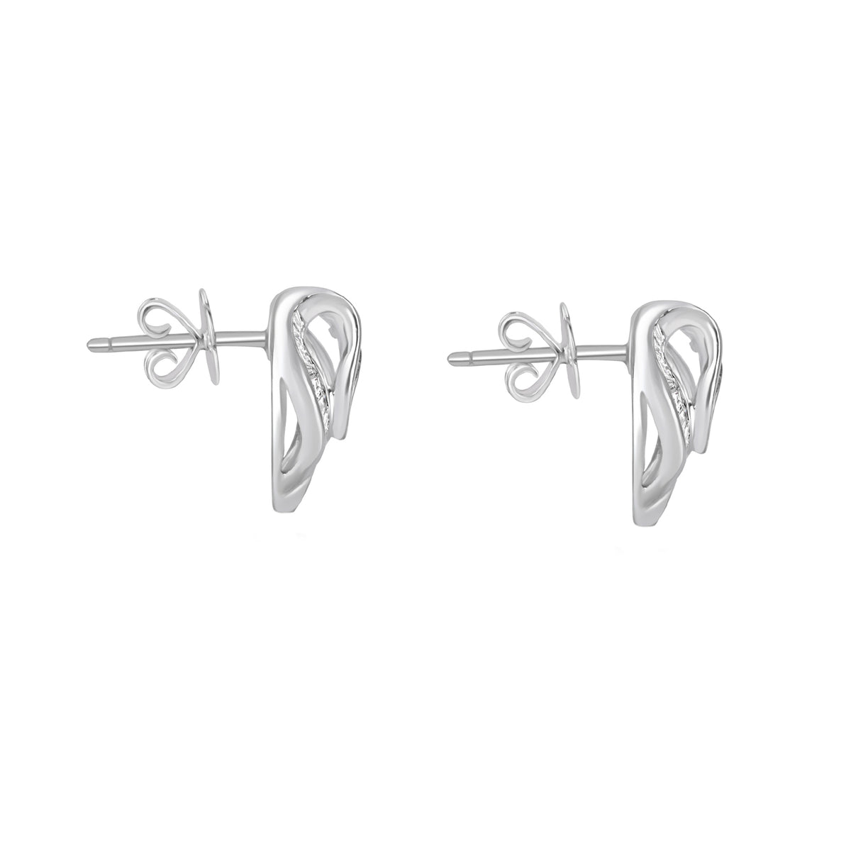 18ct White Gold Baguette Diamond Swirl Stud Pre-Owned Earrings