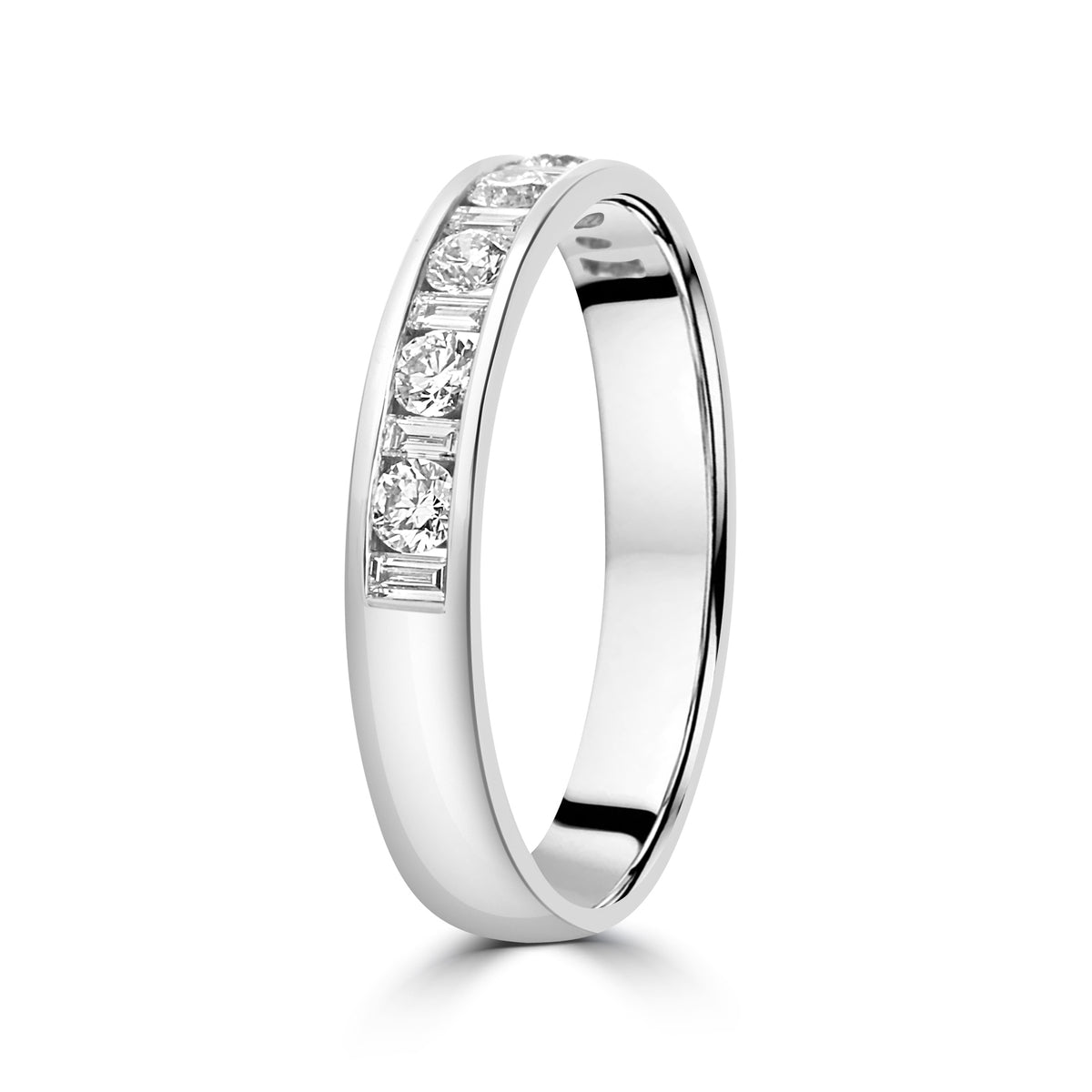 18ct White Gold Baguette & Round Brilliant Cut Diamond Half Eternity Pre-Owned Ring