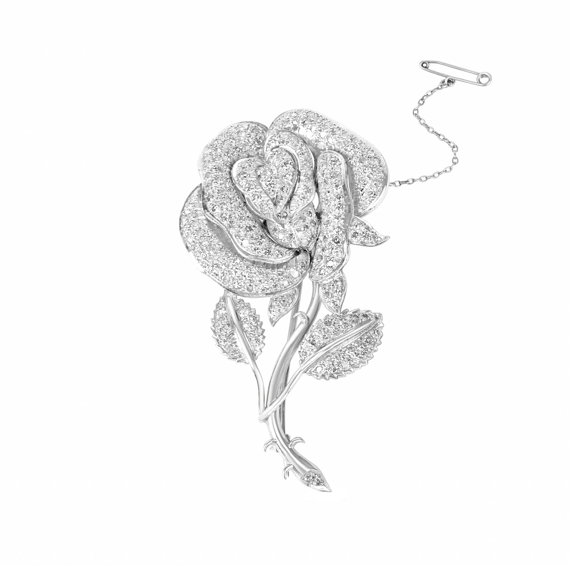 18ct White Gold Circa 2.50ct Diamond Rose Pre-Owned Brooch