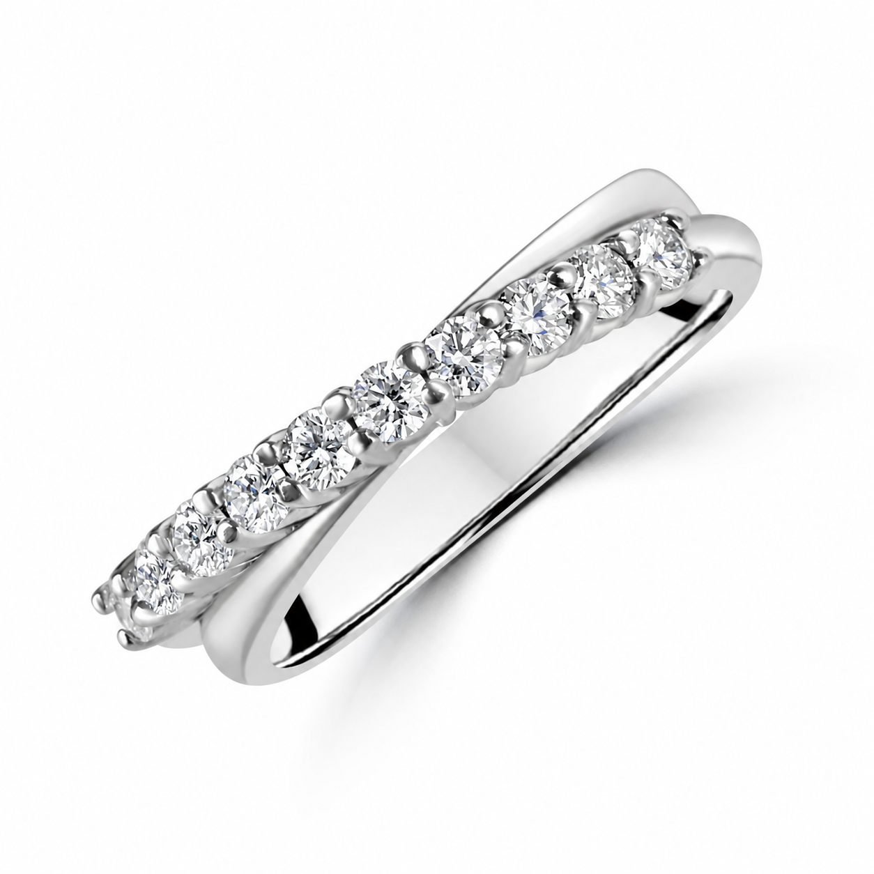 18ct White Gold Crossover Natural Diamond Band Pre-Owned Ring