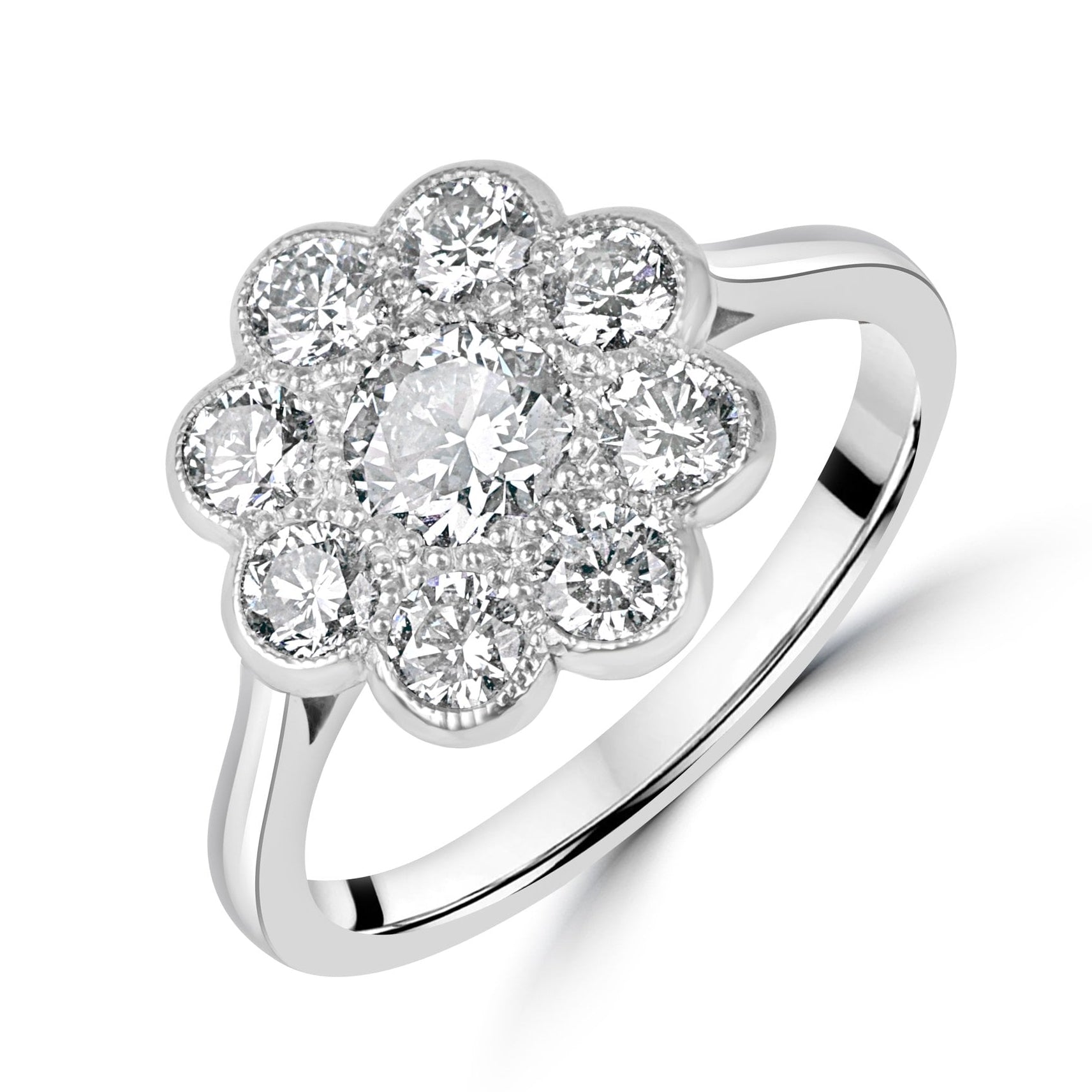 18ct White Gold Diamond Flower Cluster Ring 1.33ct Total