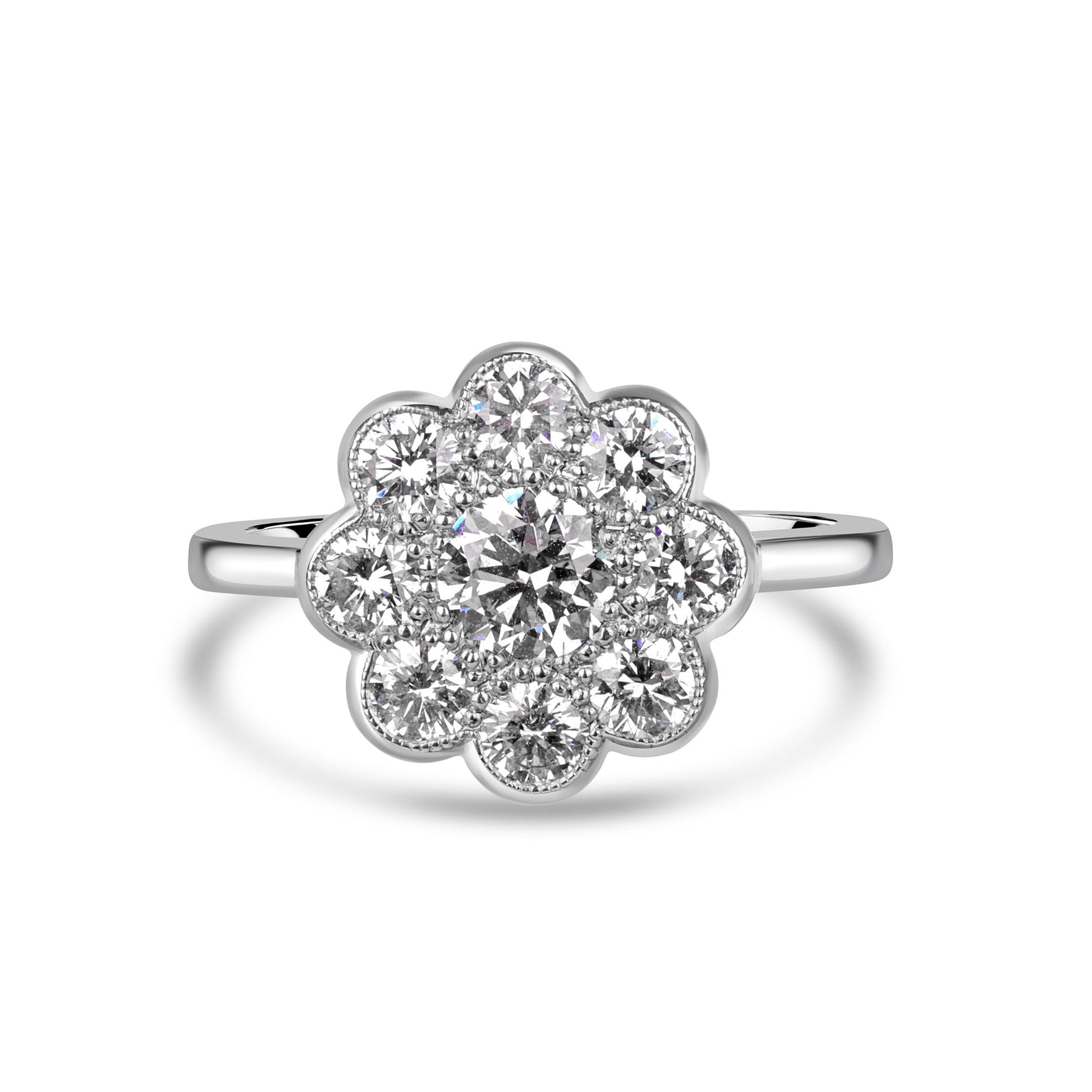 18ct White Gold Diamond Flower Cluster Ring 1.33ct Total