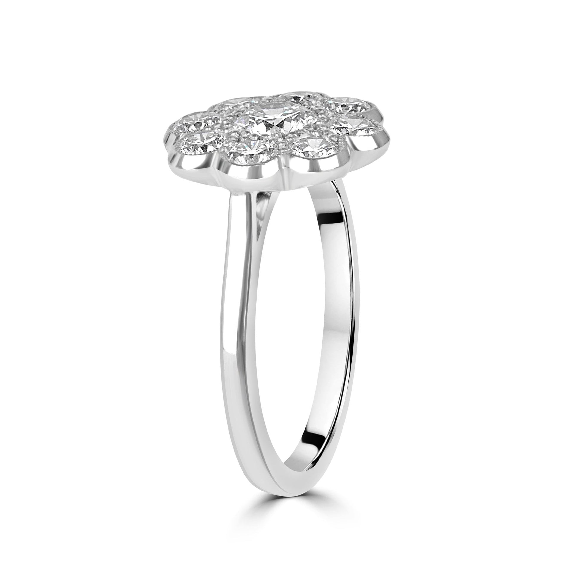 18ct White Gold Diamond Flower Cluster Ring 1.33ct Total