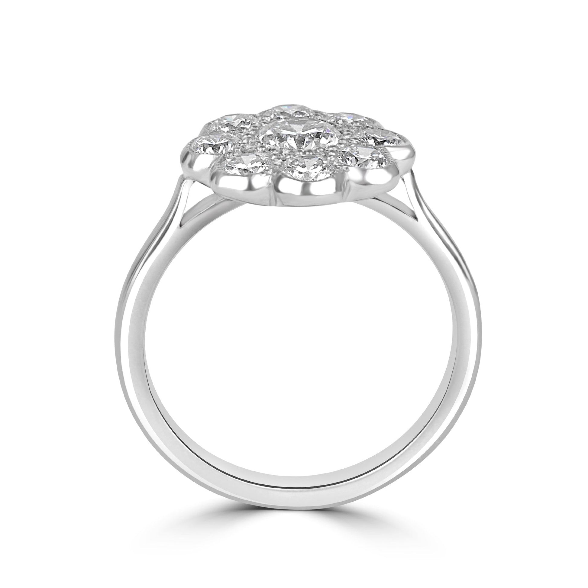 18ct White Gold Diamond Flower Cluster Ring 1.33ct Total