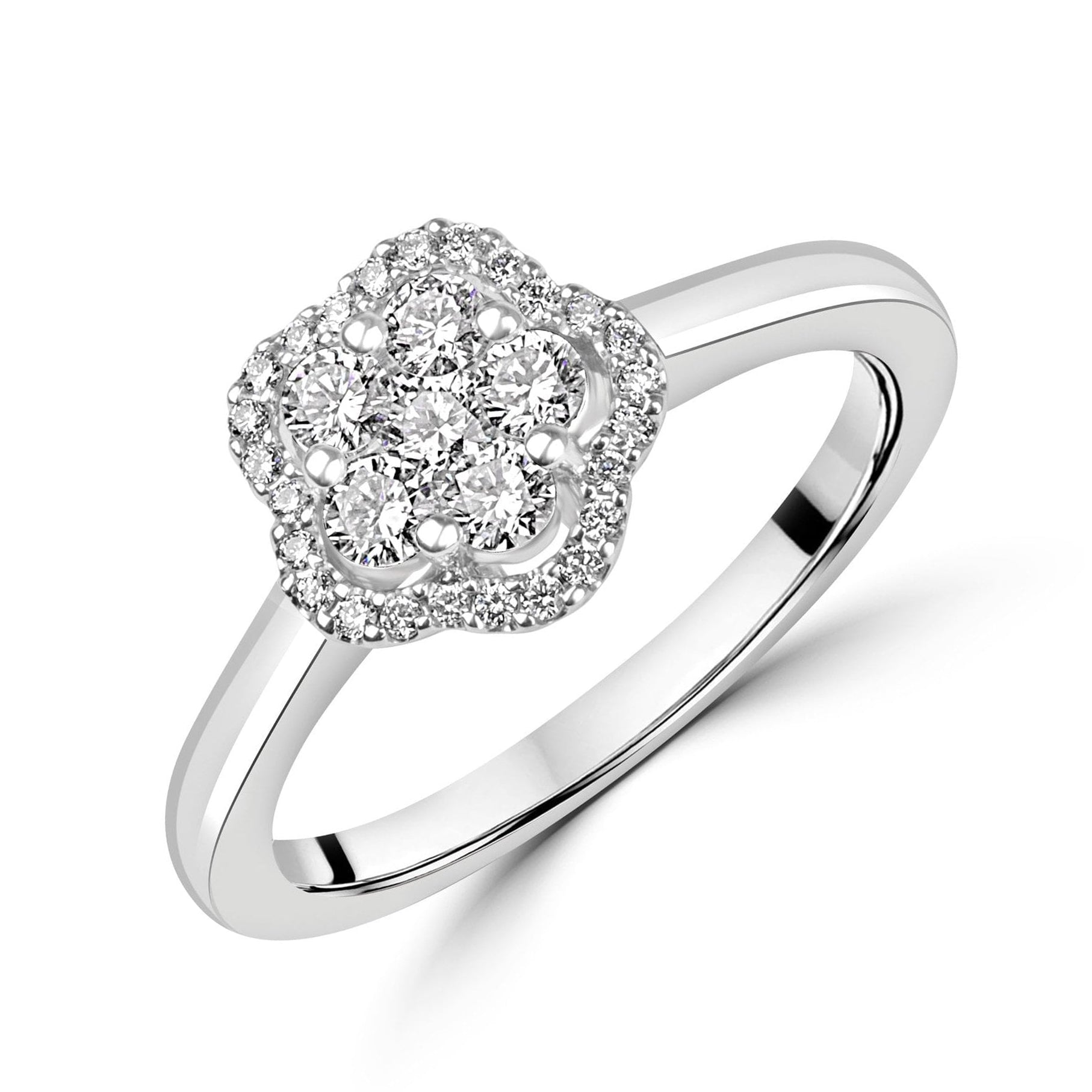 18ct White Gold Diamond Flower Halo Ring