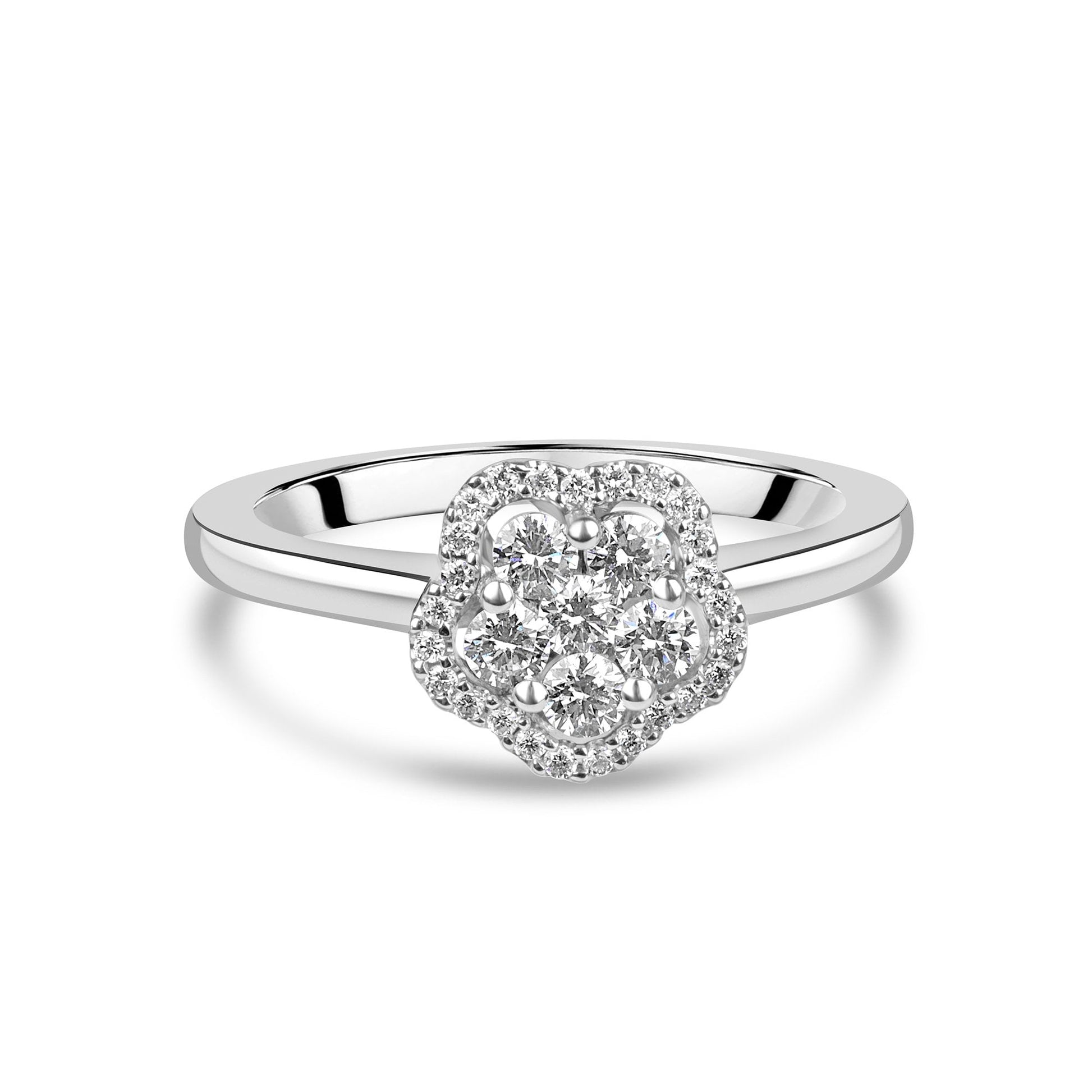 18ct White Gold Diamond Flower Halo Ring