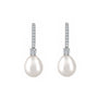 18ct White Gold Diamond Huggie Hoop & Pearl Drop Pre-Owned Earrings