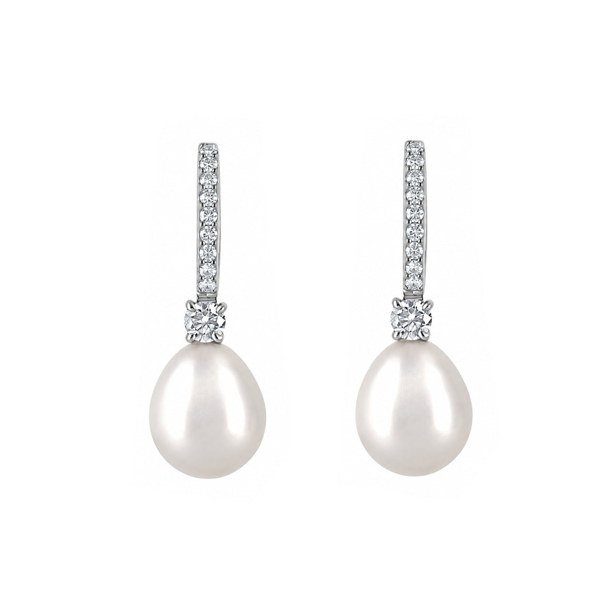 18ct White Gold Diamond Huggie Hoop & Pearl Drop Pre-Owned Earrings