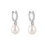18ct White Gold Diamond Huggie Hoop & Pearl Drop Pre-Owned Earrings