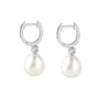 18ct White Gold Diamond Huggie Hoop & Pearl Drop Pre-Owned Earrings