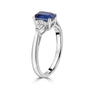 18ct White Gold Emerald Cut Sapphire & Pear Cut Diamond Three Stone Pre-Owned Ring