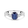 18ct White Gold Emerald Cut Sapphire & Pear Cut Diamond Three Stone Pre-Owned Ring