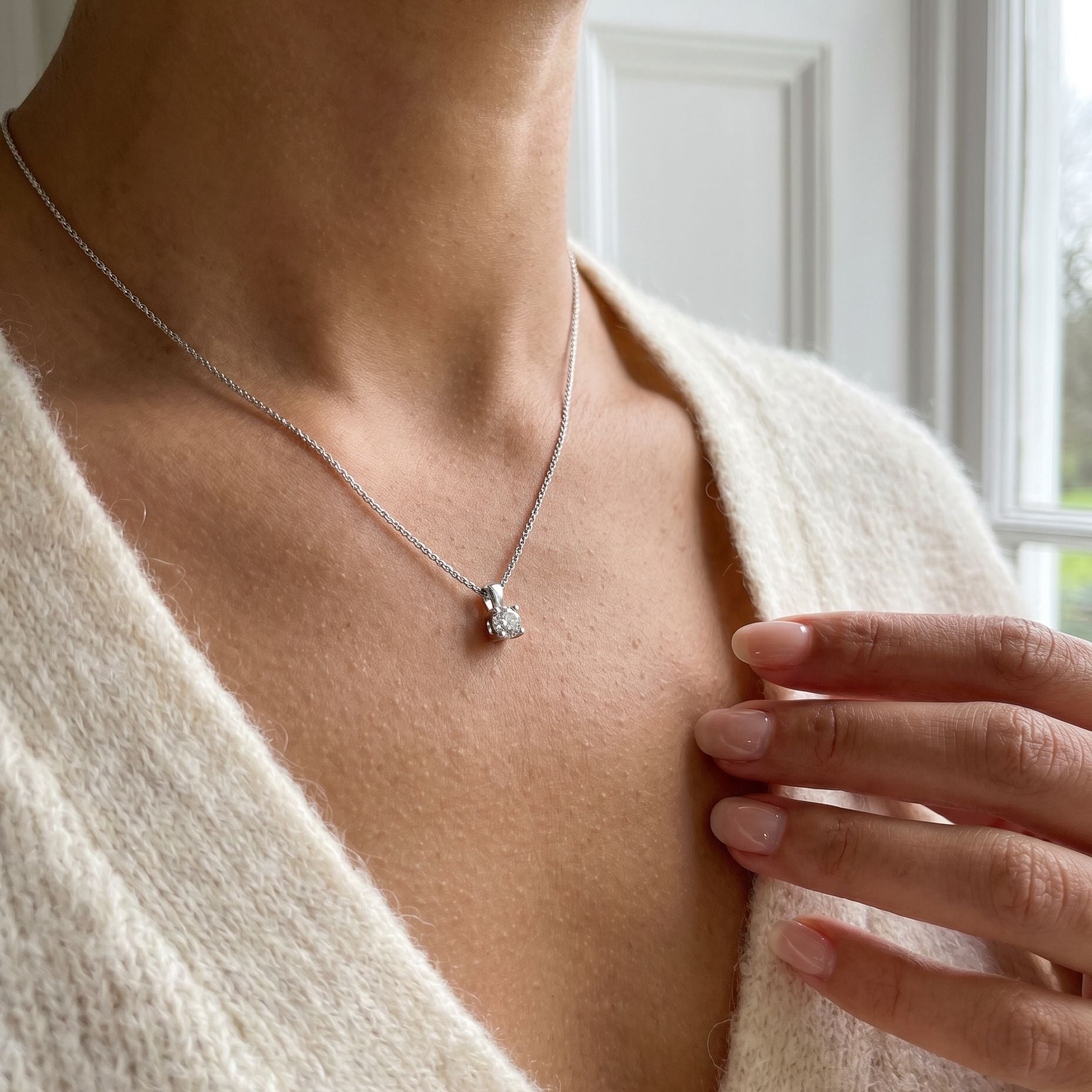 18ct White Gold Natural Diamond Pendant in a Tulip Setting