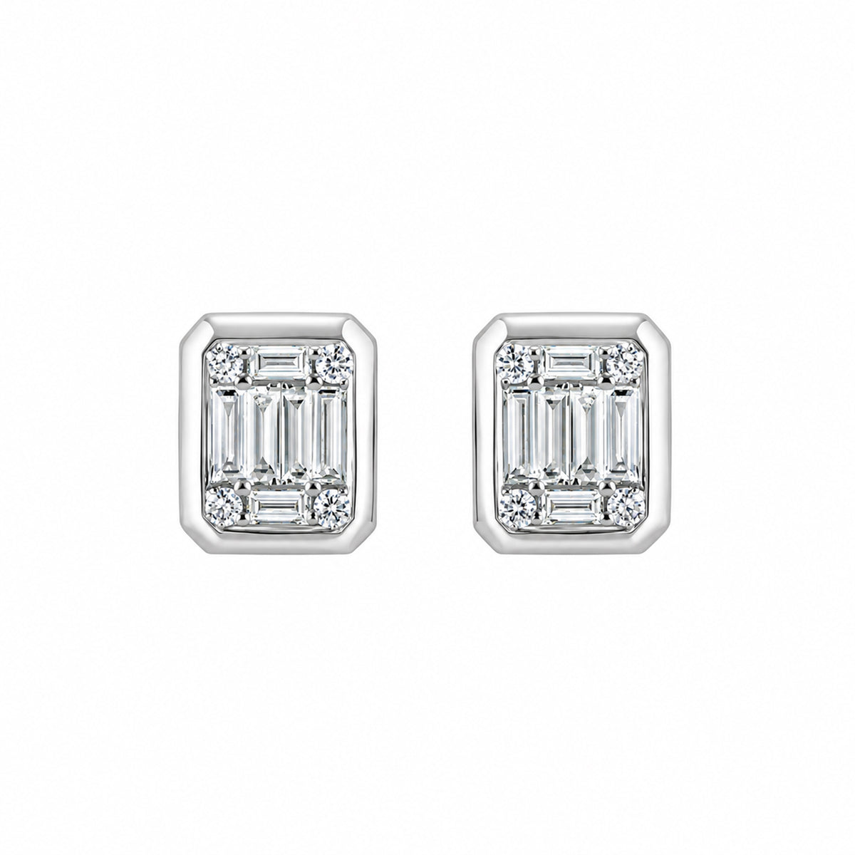 18ct White Gold Octavia Diamond Octagonal Rubover Cluster Earrings