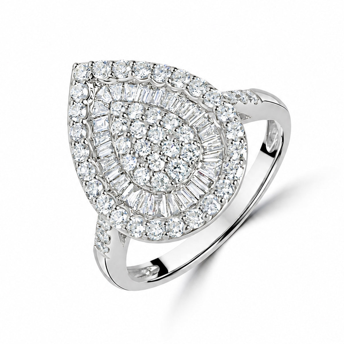 18ct White Gold Pear-Shaped Diamond Cluster Pre-Owned Ring