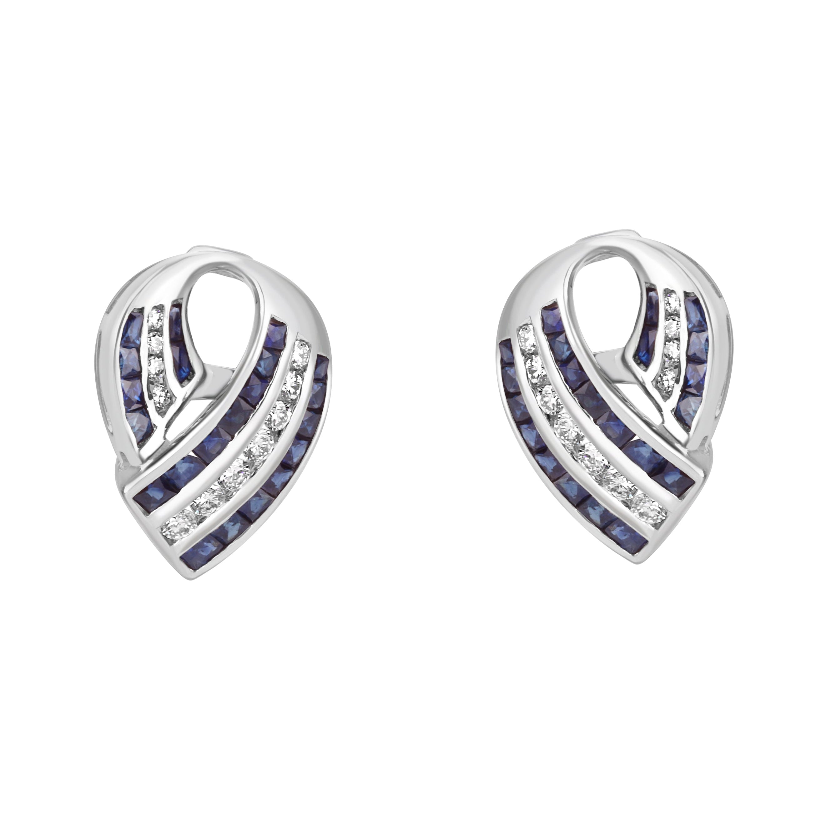 18ct White Gold Sapphire and Diamond Ribbon Stud Earrings