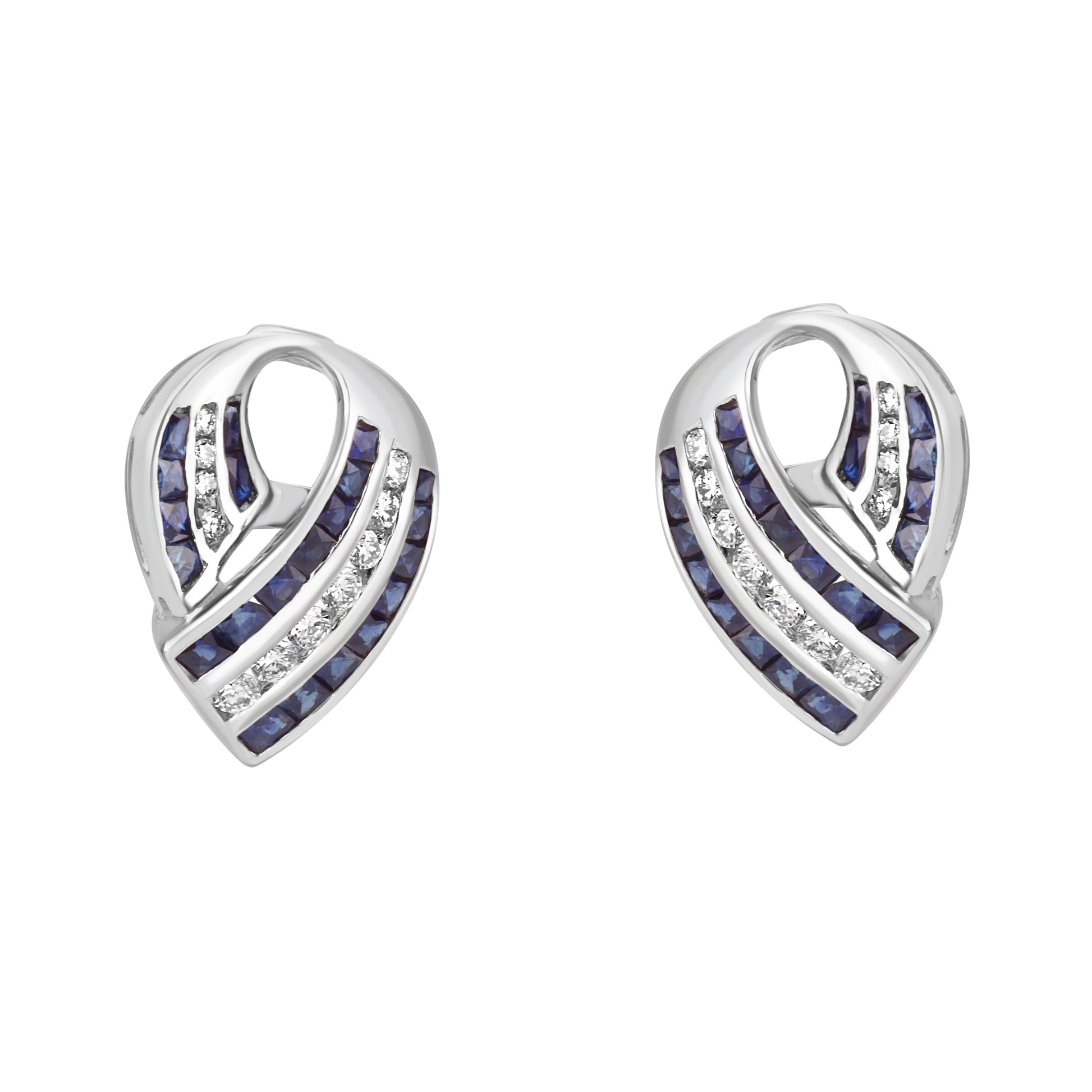 18ct White Gold Sapphire and Diamond Ribbon Stud Earrings