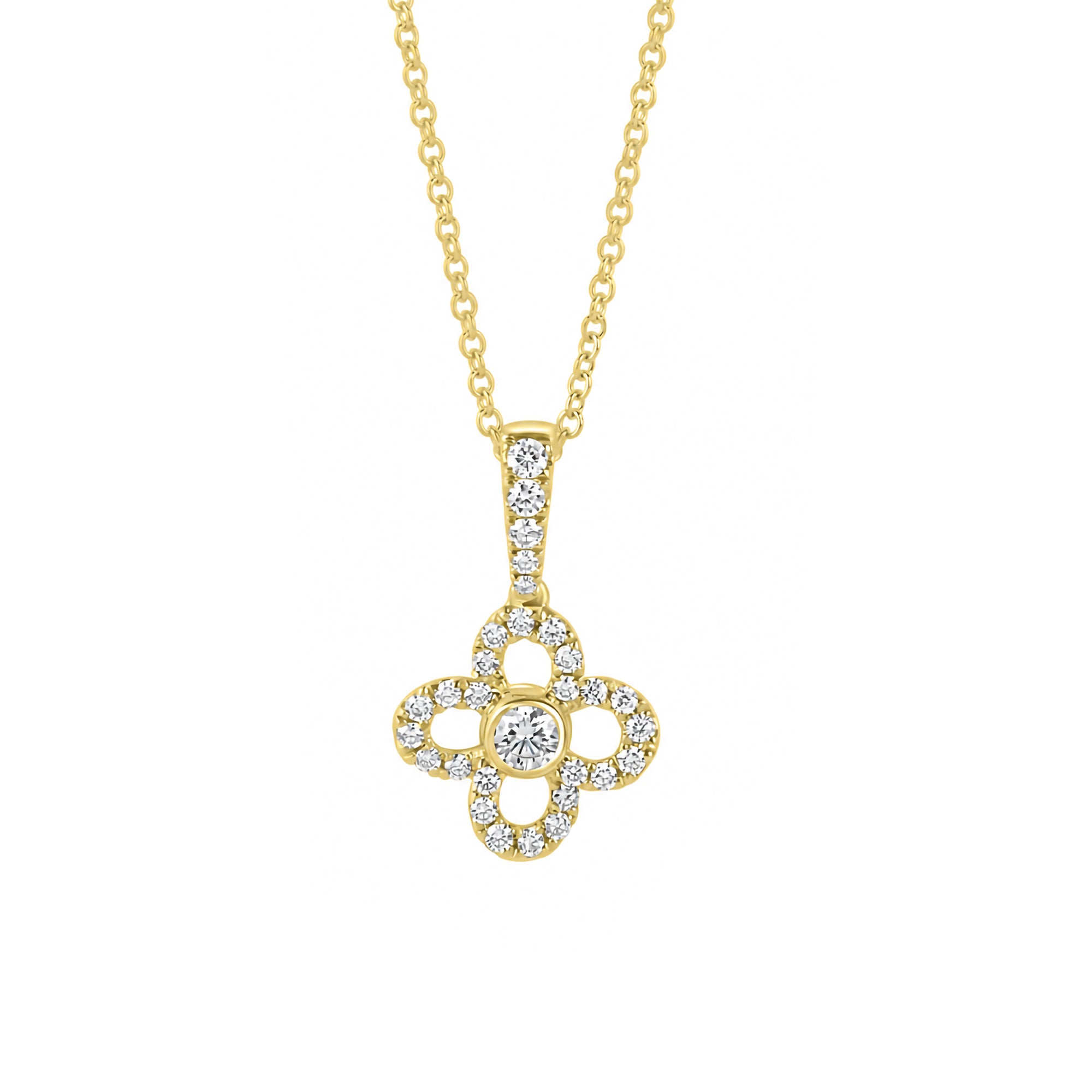18ct Yellow Gold 0.22ct Diamond Open Flower Necklace