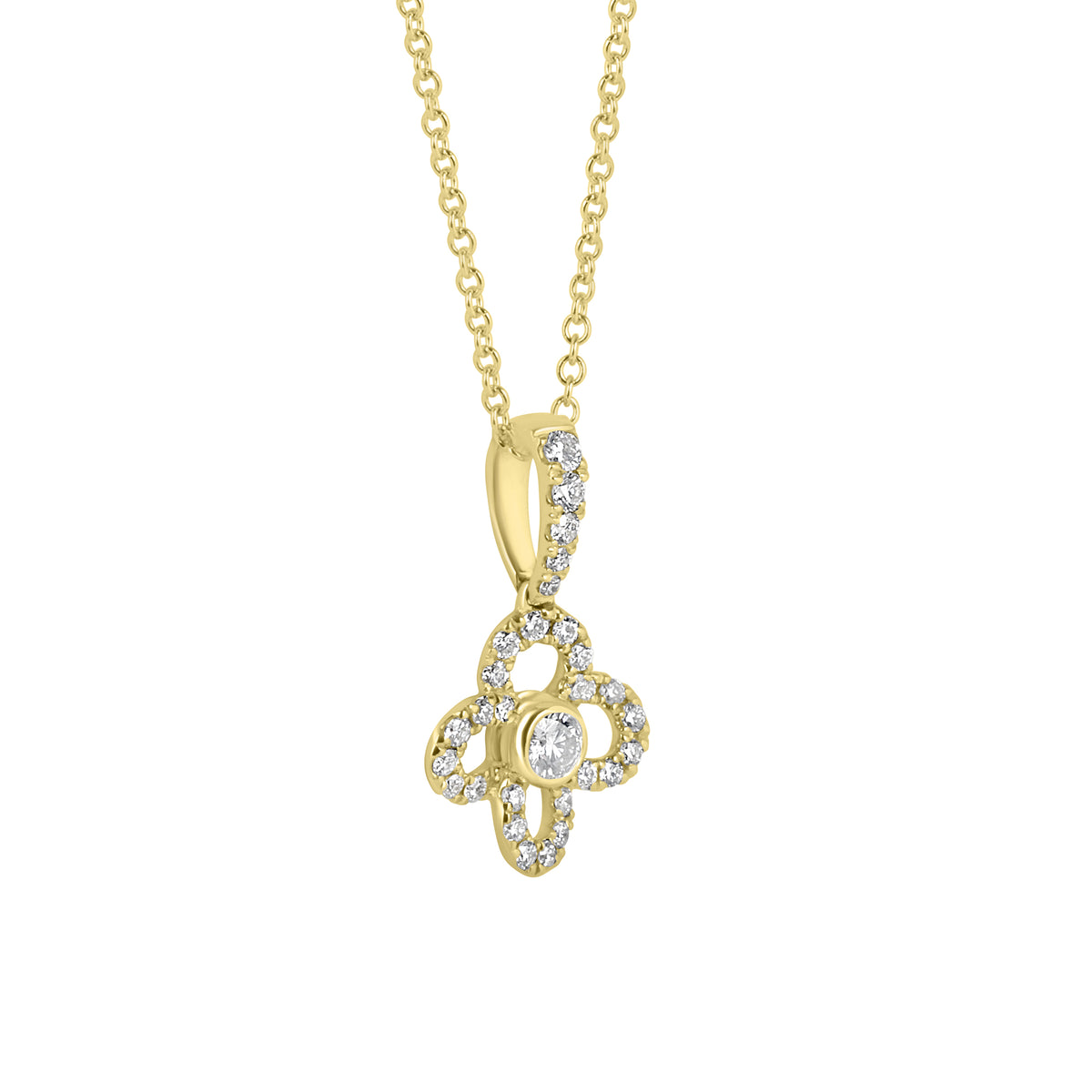 18ct Yellow Gold 0.22ct Diamond Open Flower Necklace
