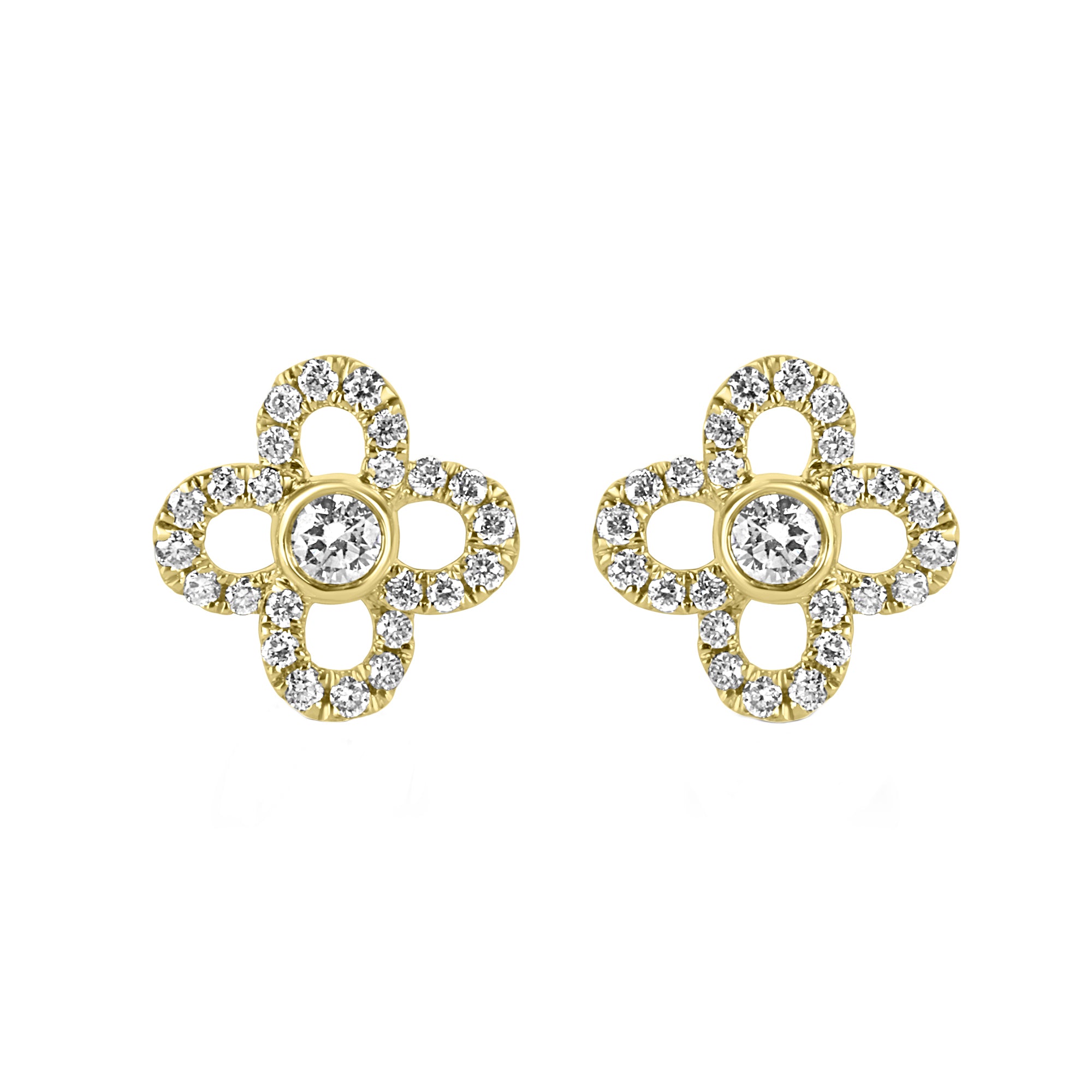 18ct Yellow Gold 0.28ct Diamond Open Flower Stud Earrings