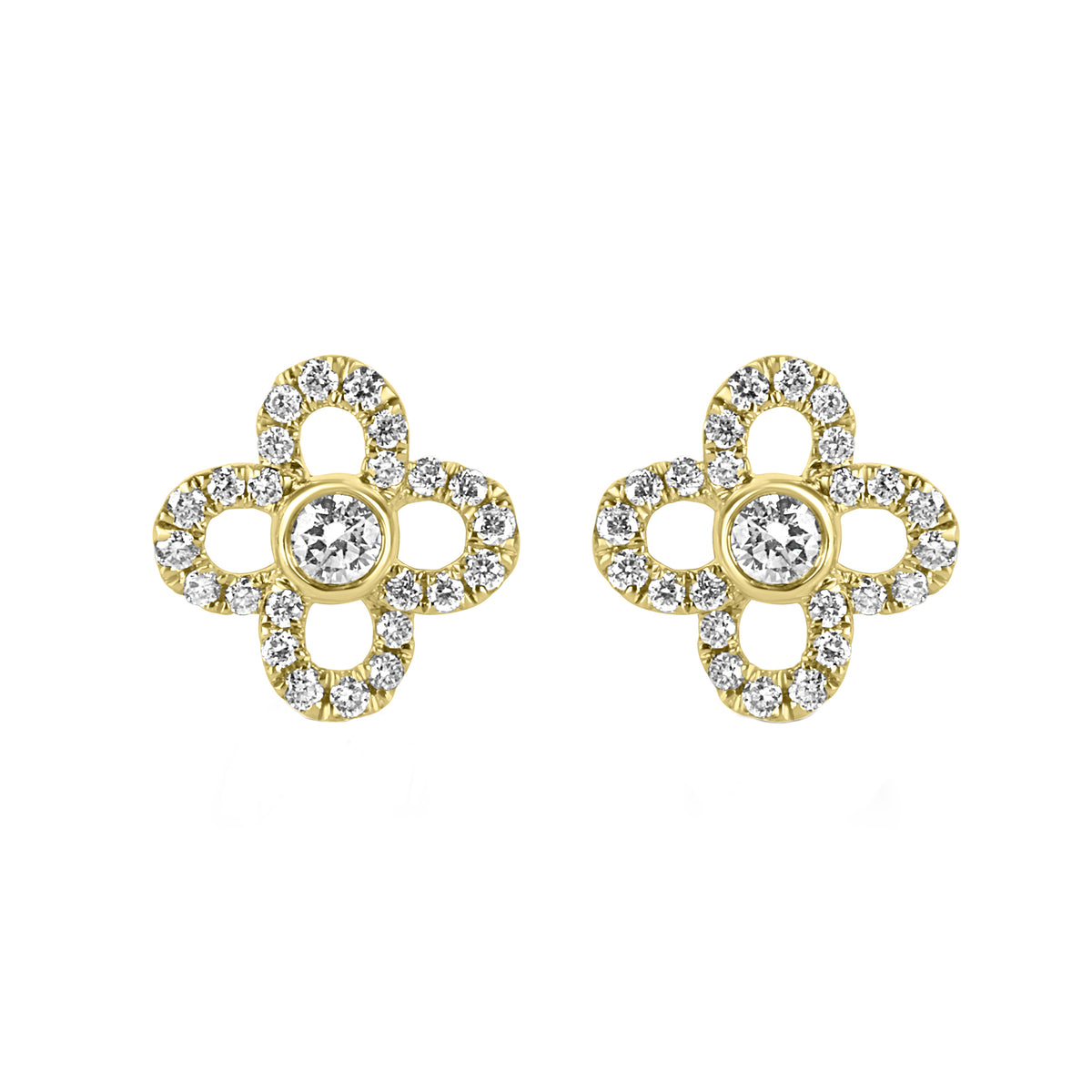 18ct Yellow Gold 0.28ct Diamond Open Flower Stud Earrings