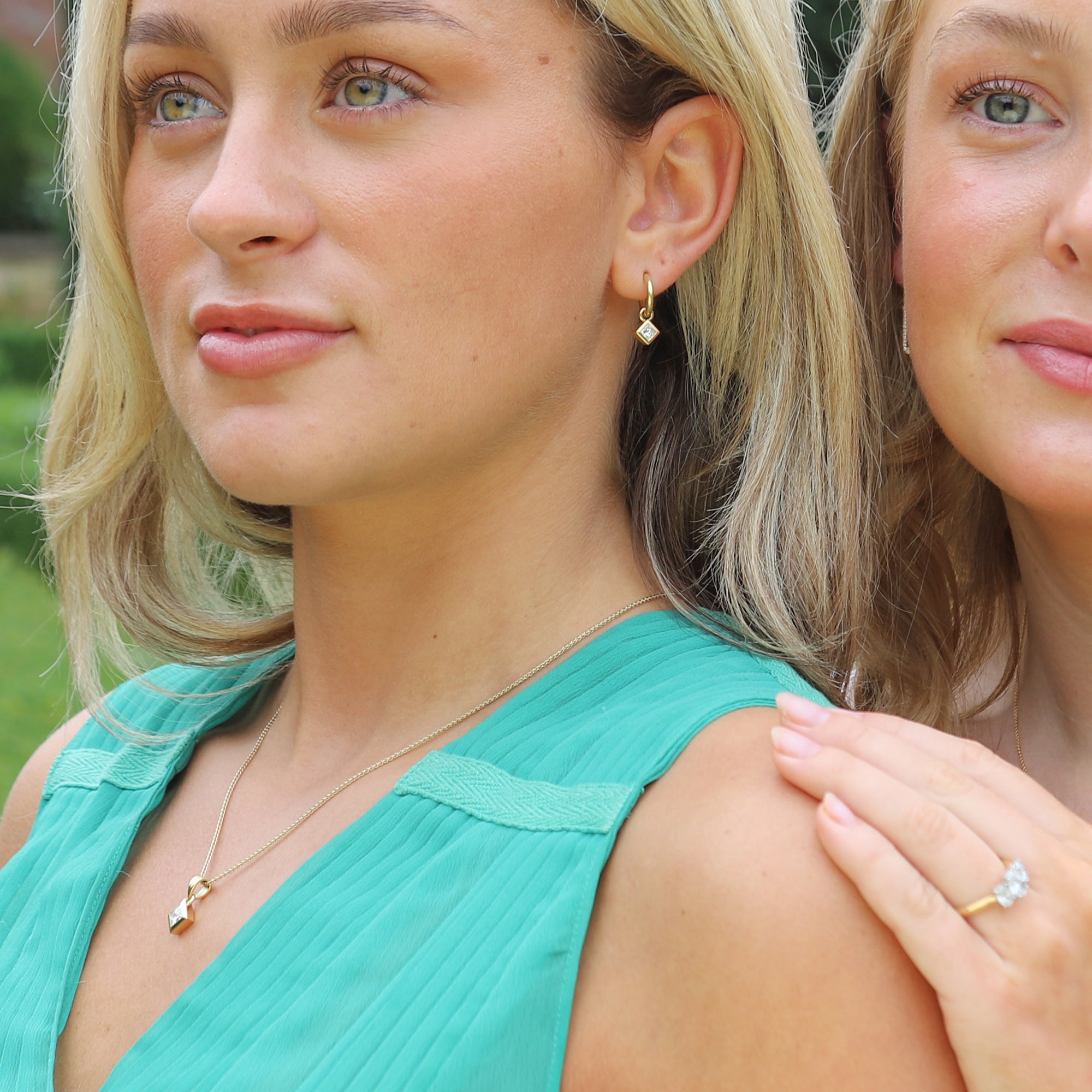 18ct Yellow Gold 0.48ct Princess Cut Diamond Charm and Hoop Earrings