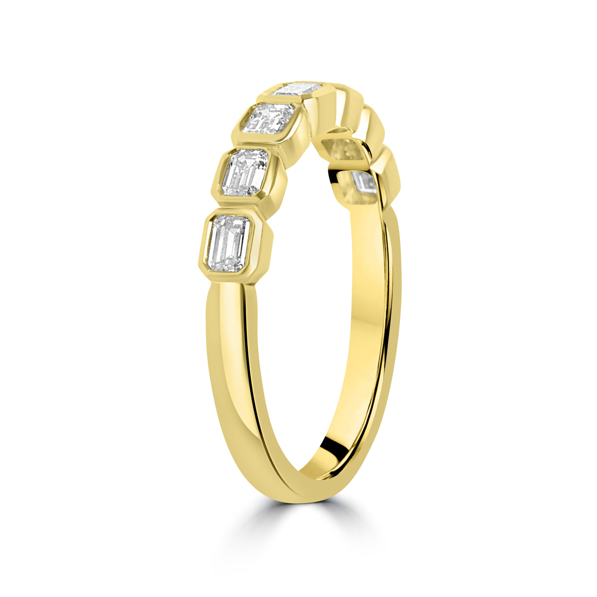 18ct Yellow Gold 0.62ct Emerald Cut Diamond Seven Stone Ring