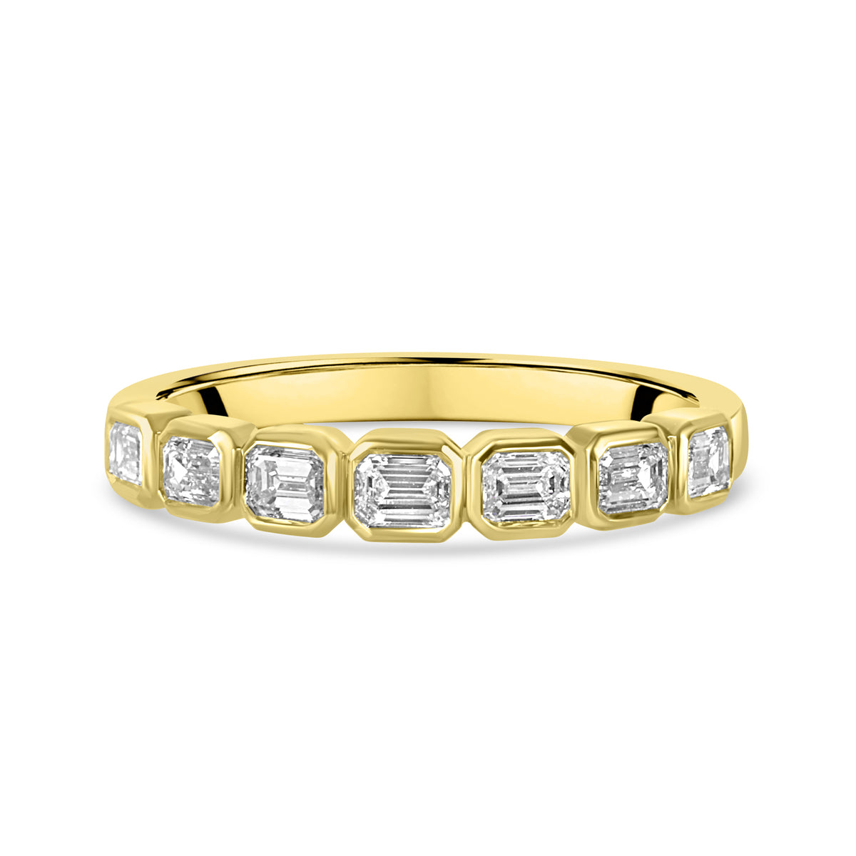 18ct Yellow Gold 0.62ct Emerald Cut Diamond Seven Stone Ring