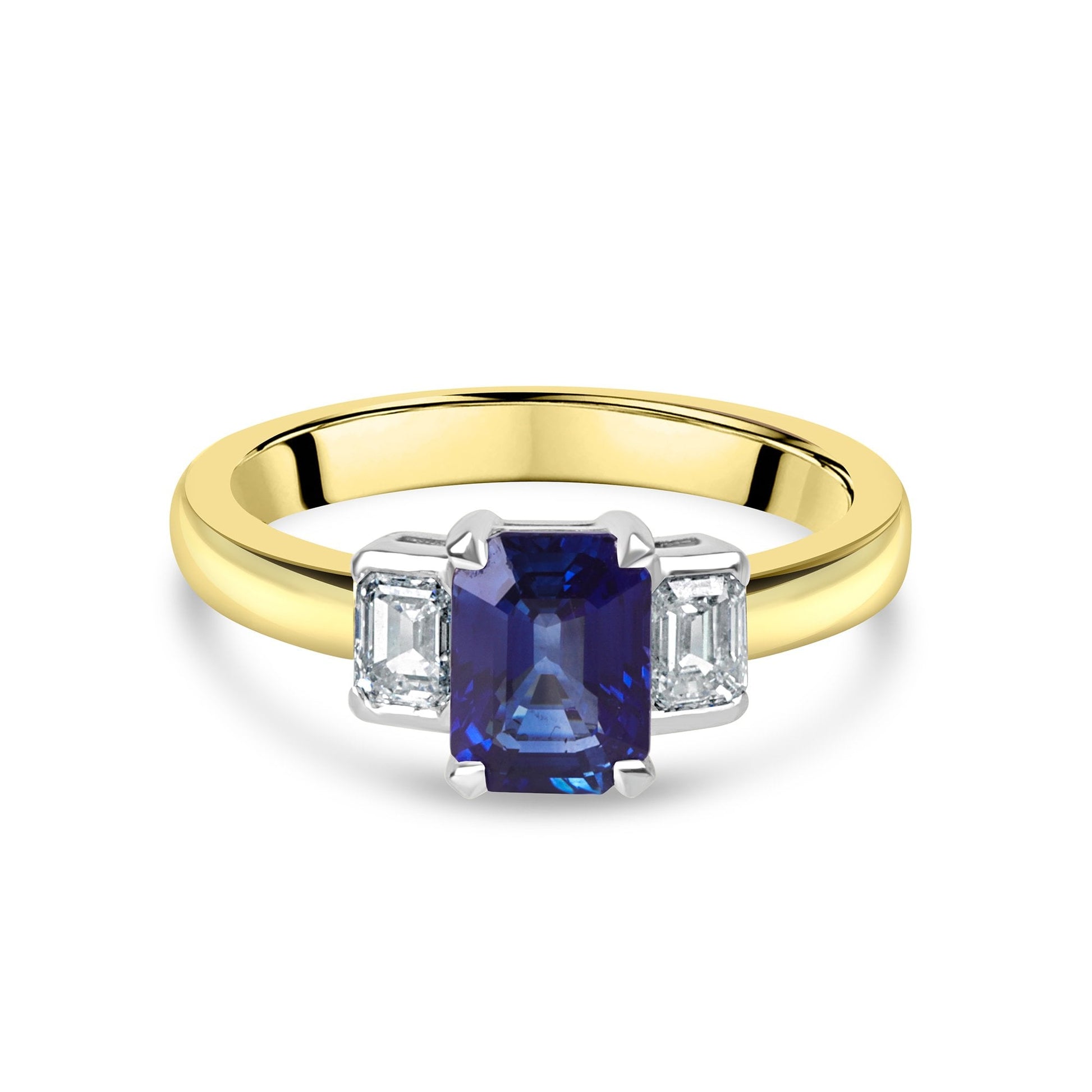 18ct Yellow Gold 1.38ct Sapphire and Diamond Three Stone Ring