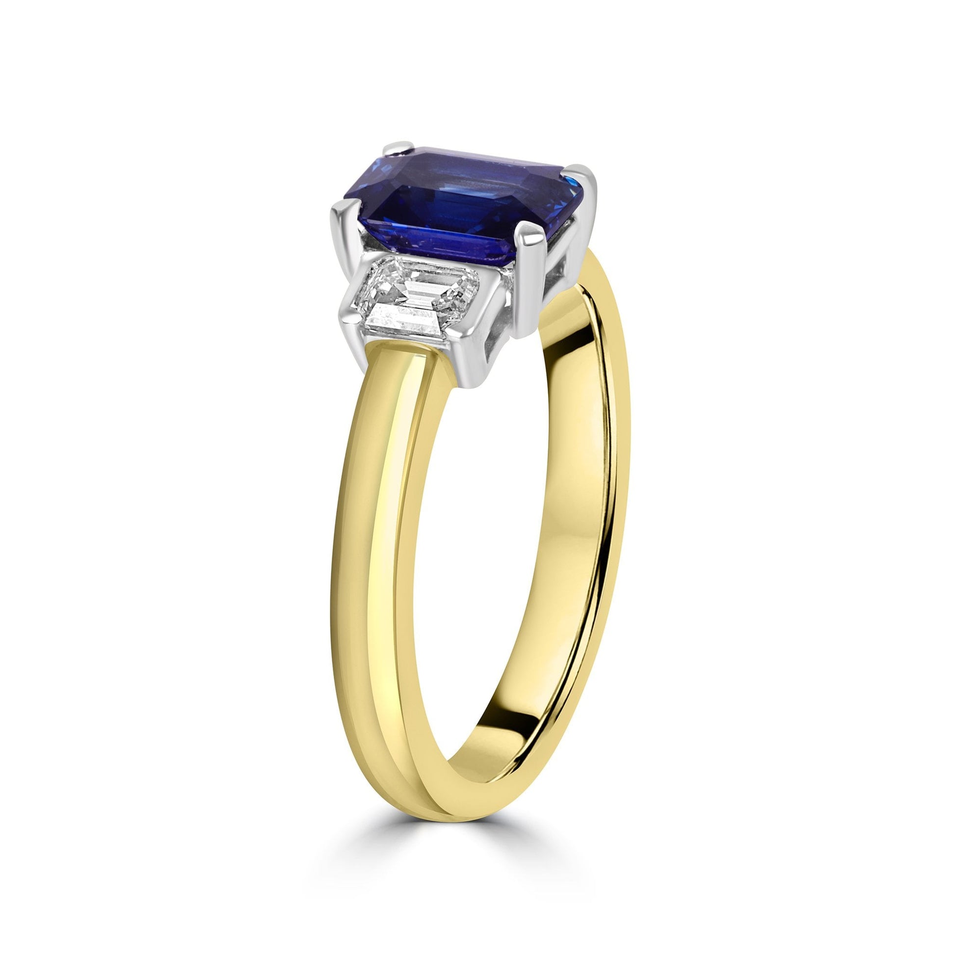 18ct Yellow Gold 1.38ct Sapphire and Diamond Three Stone Ring