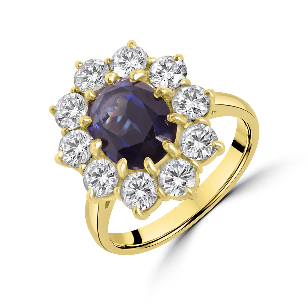 18ct Yellow Gold Blue Stone and CZ Pre-Owned Ring