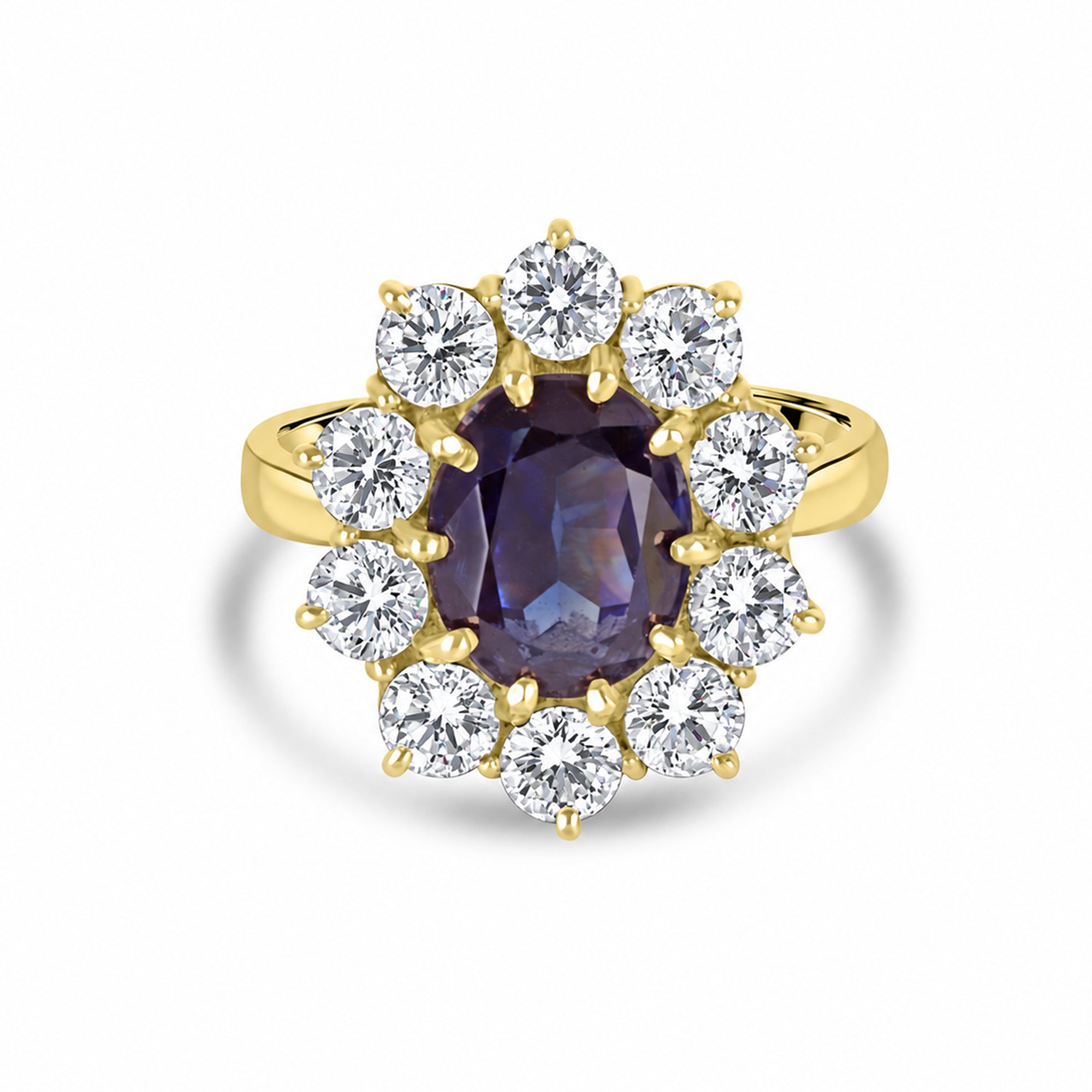18ct Yellow Gold Blue Stone and CZ Pre-Owned Ring
