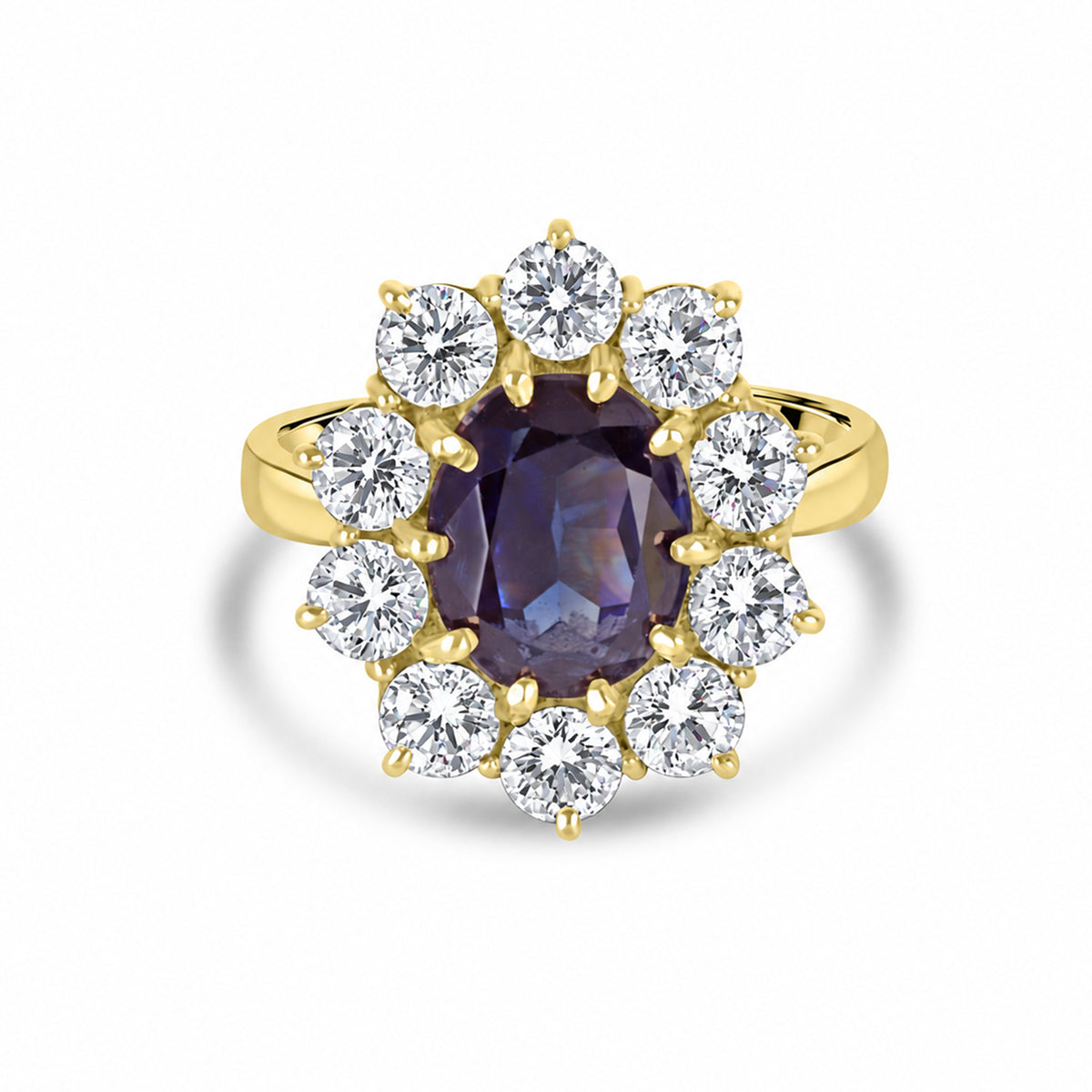 18ct Yellow Gold Blue Stone and CZ Pre-Owned Ring