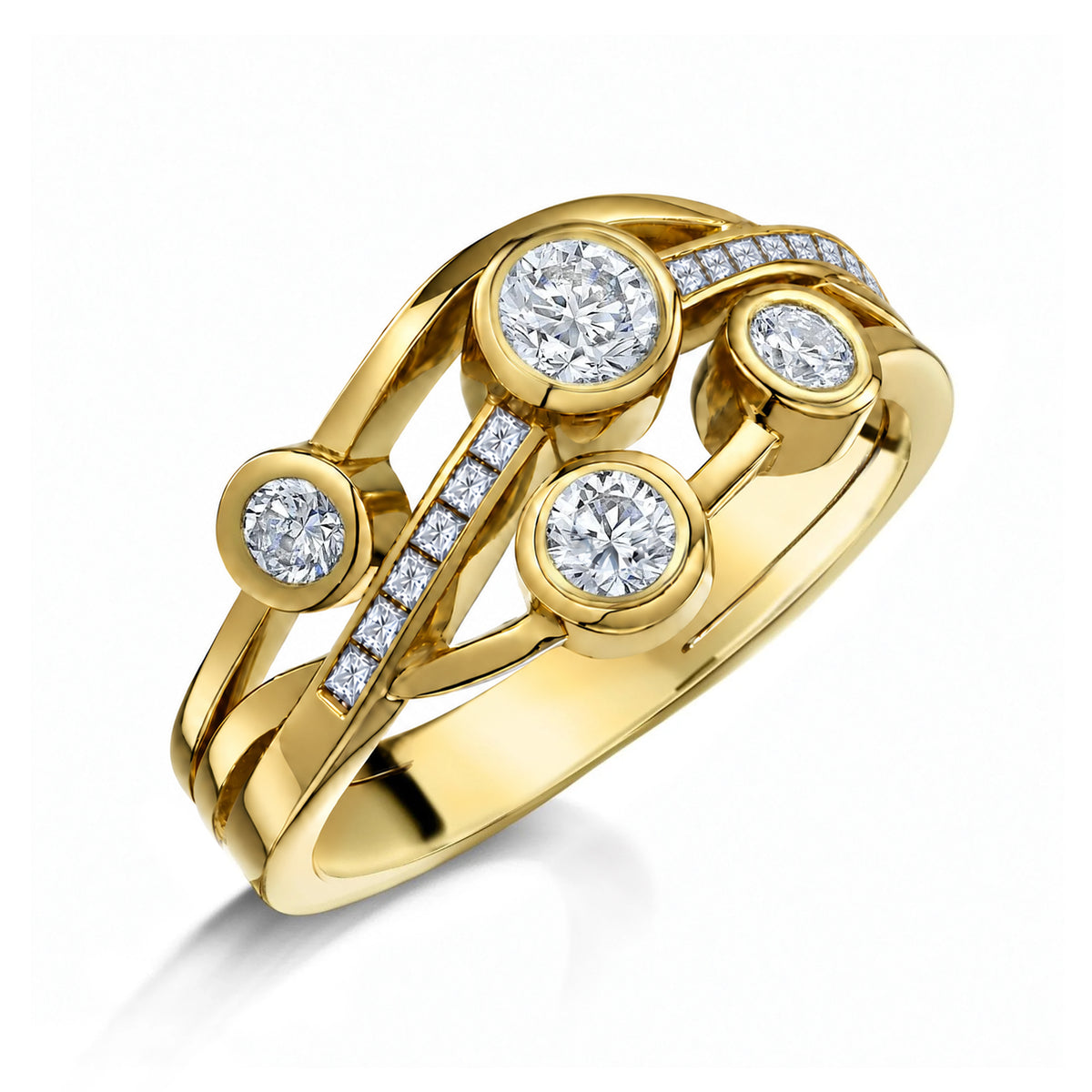 18ct Yellow Gold Cascata Three Band Fancy Diamond Ring