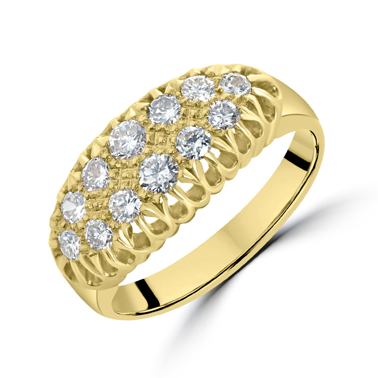 18ct Yellow Gold Double Row Vintage Style Diamond Pre-Owned Ring