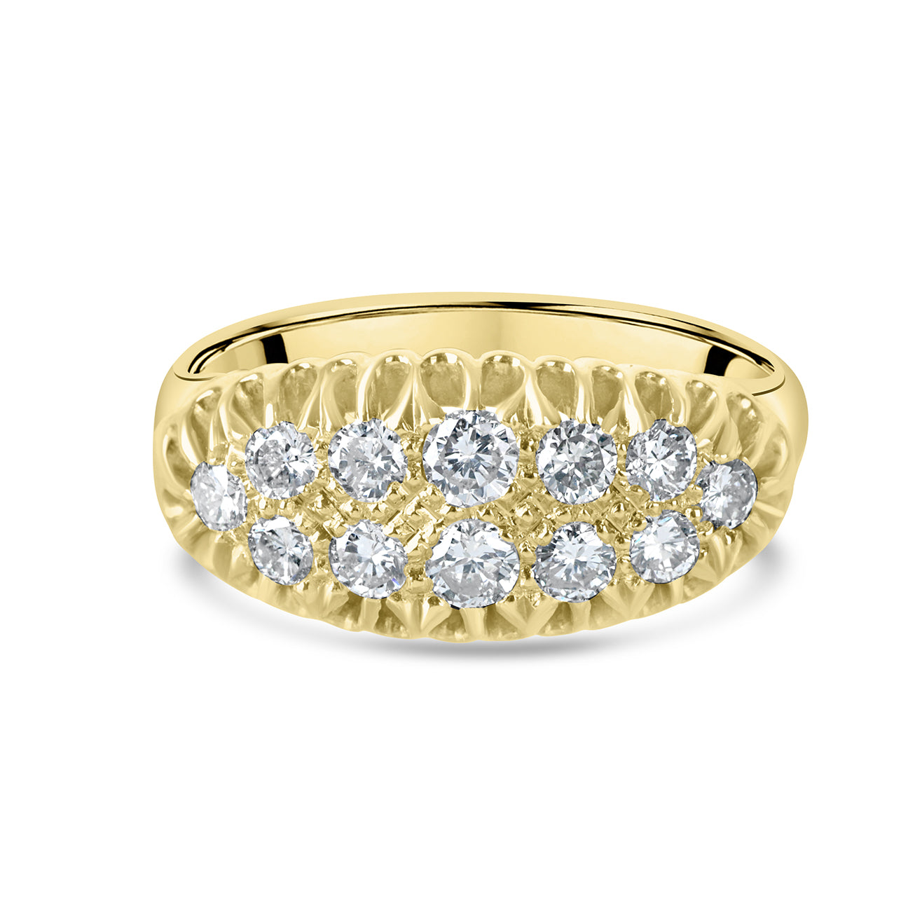 18ct Yellow Gold Double Row Vintage Style Diamond Pre-Owned Ring