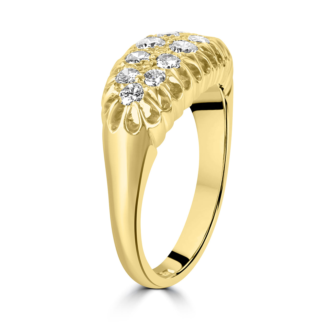18ct Yellow Gold Double Row Vintage Style Diamond Pre-Owned Ring