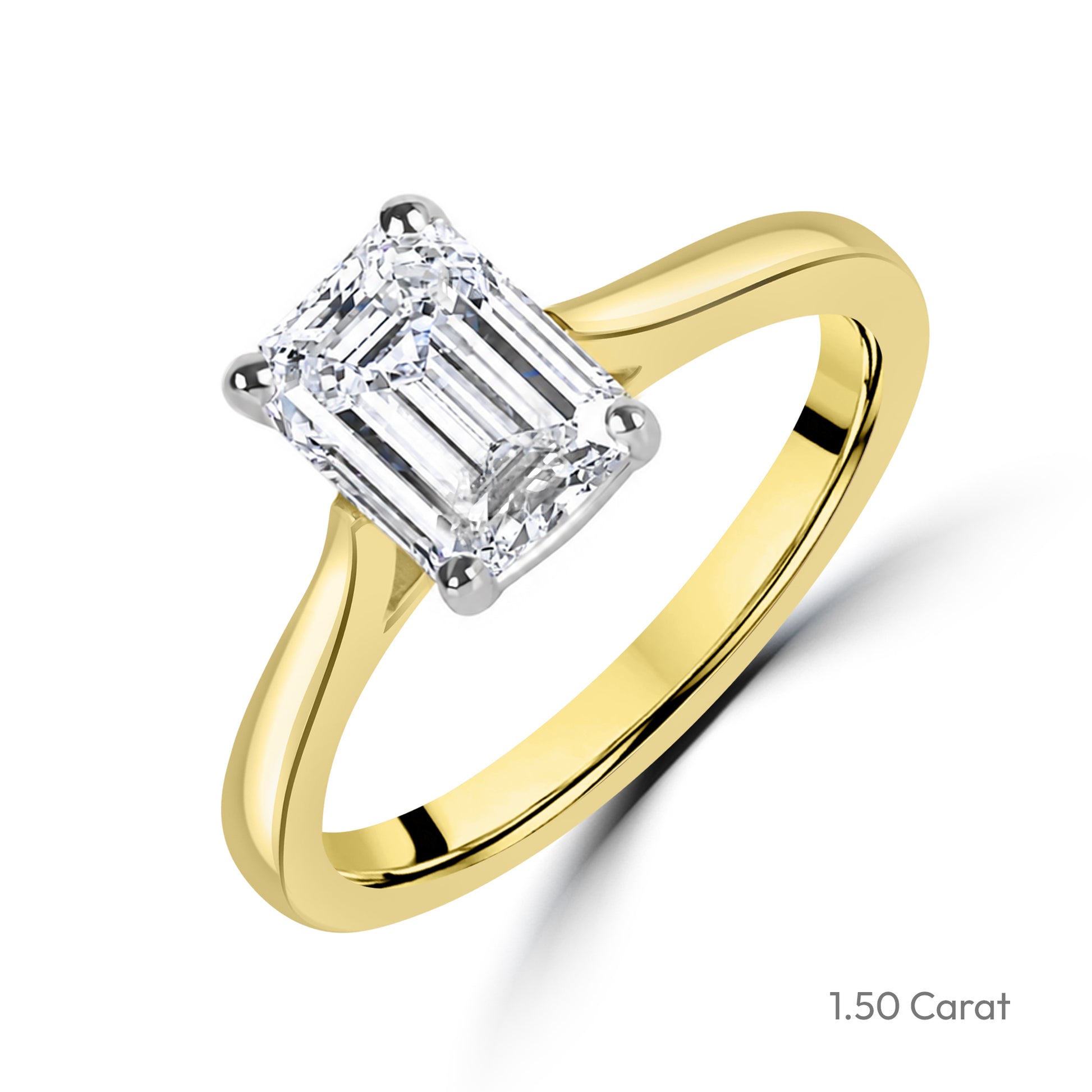 18ct Yellow Gold Emerald Cut Natural Diamond Four Claw Solitaire Engagement Ring