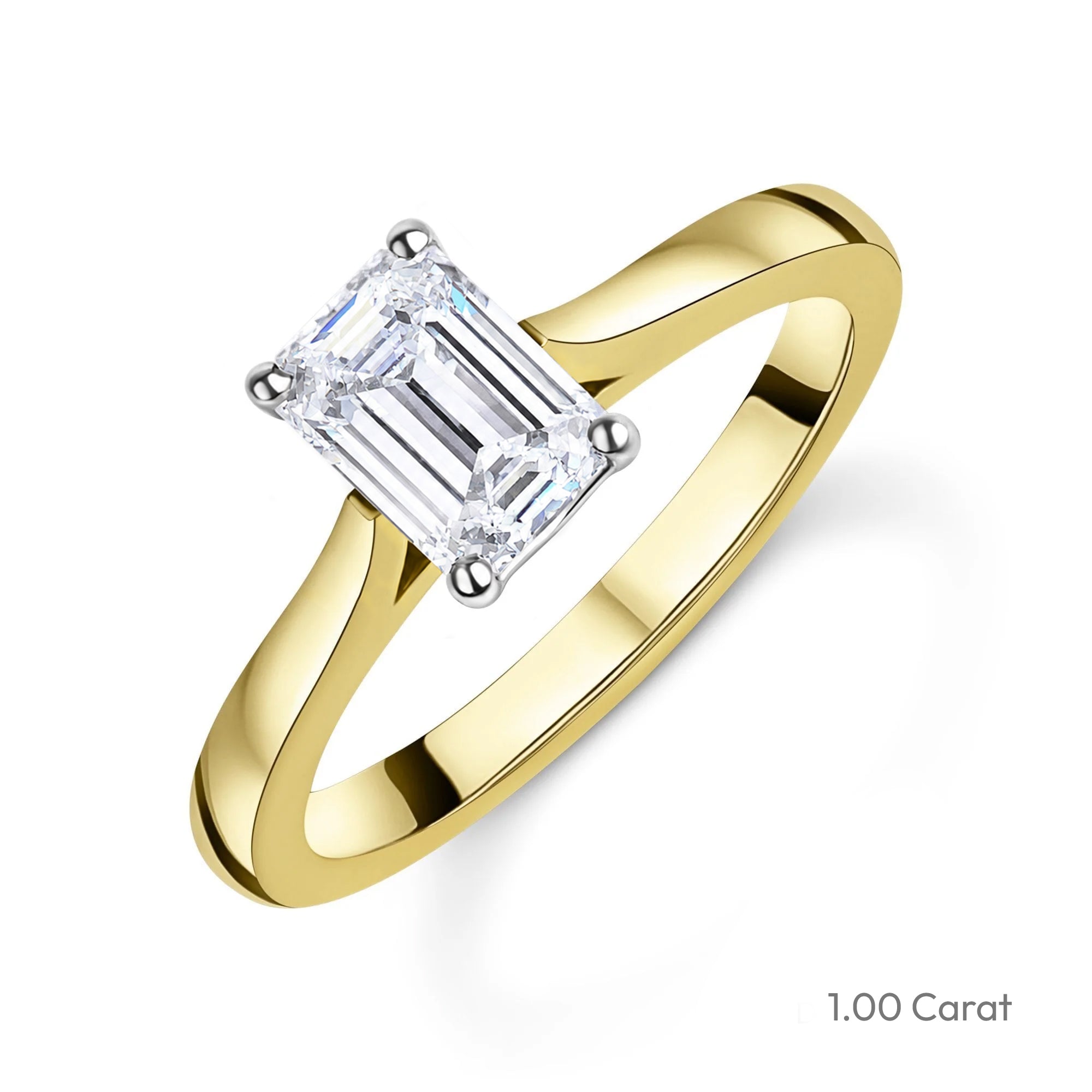 18ct Yellow Gold Emerald Cut Lab Grown Diamond Solitaire Engagement Ring