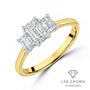 18ct Yellow Gold Emerald Cut Lab Grown Diamond Three Stone Engagement Ring