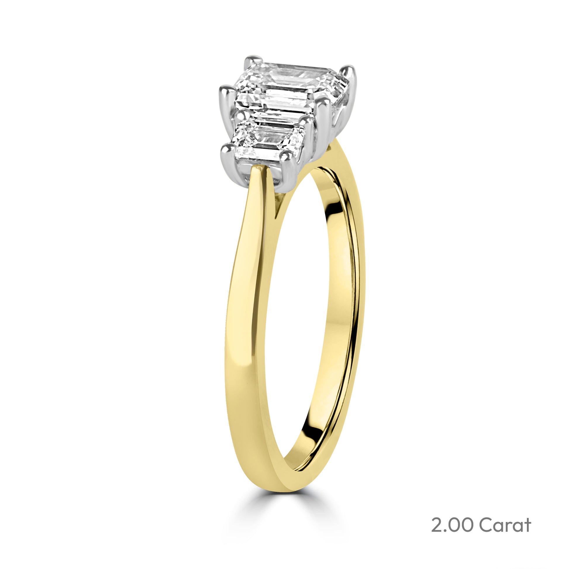 18ct Yellow Gold Emerald Cut Lab Grown Diamond Three Stone Engagement Ring