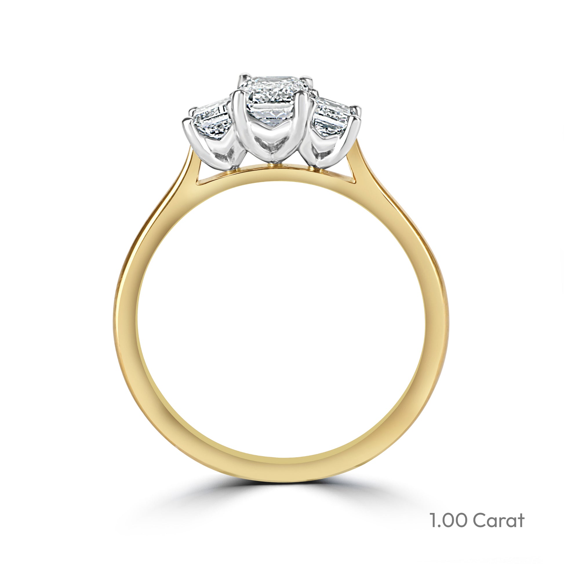 18ct Yellow Gold Emerald Cut Lab Grown Diamond Three Stone Engagement Ring
